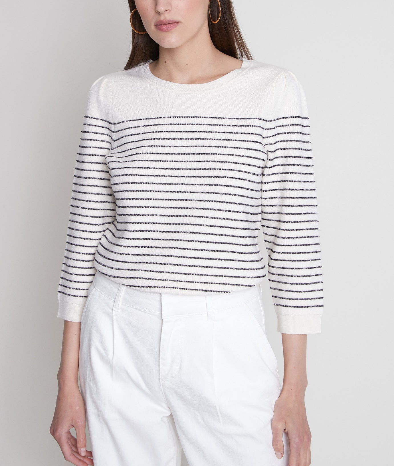 Pull marin écru à rayures métallisées Thea Bis Faume - seconde main