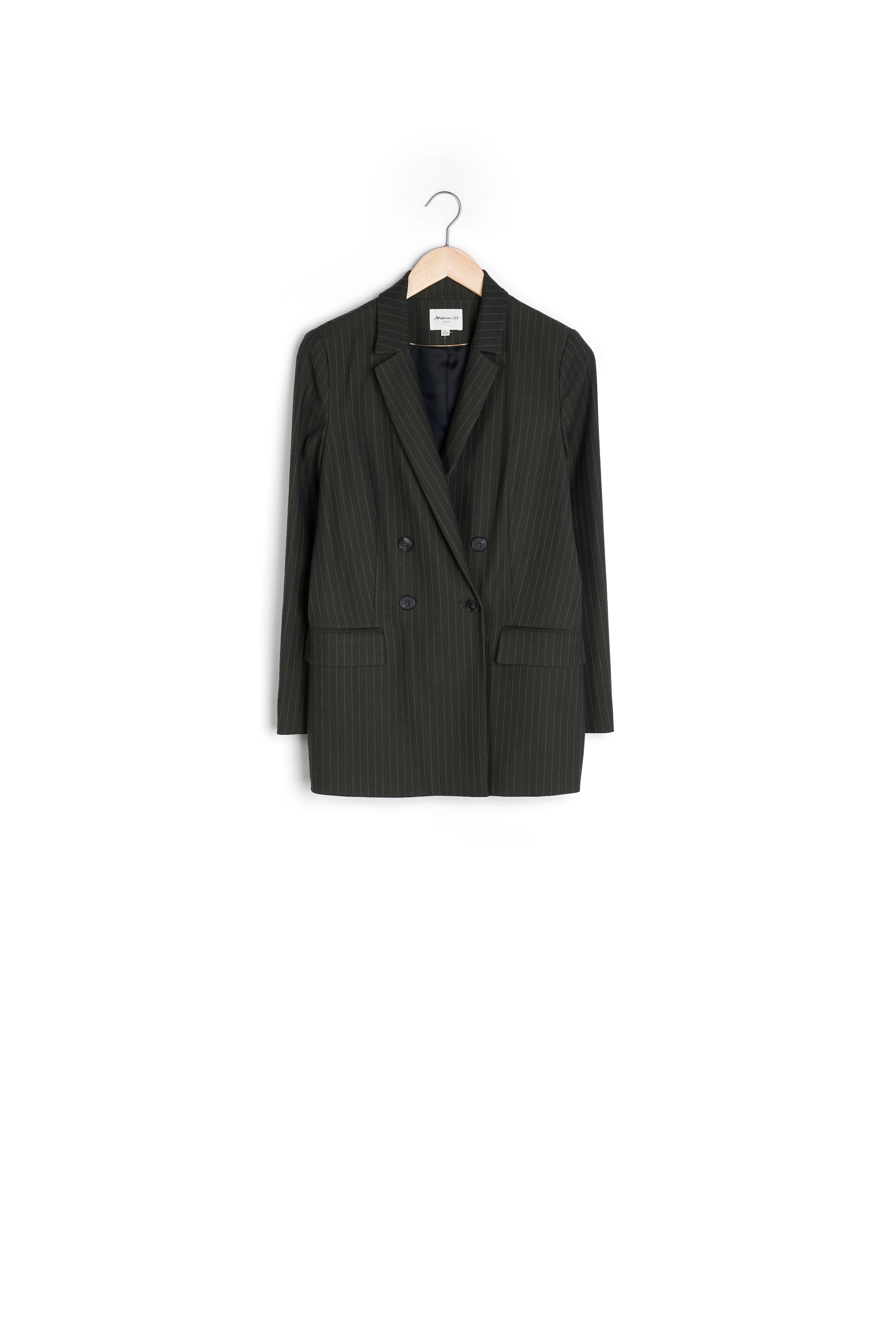 Veste tailleur finement rayée kaki Florine Faume - seconde main