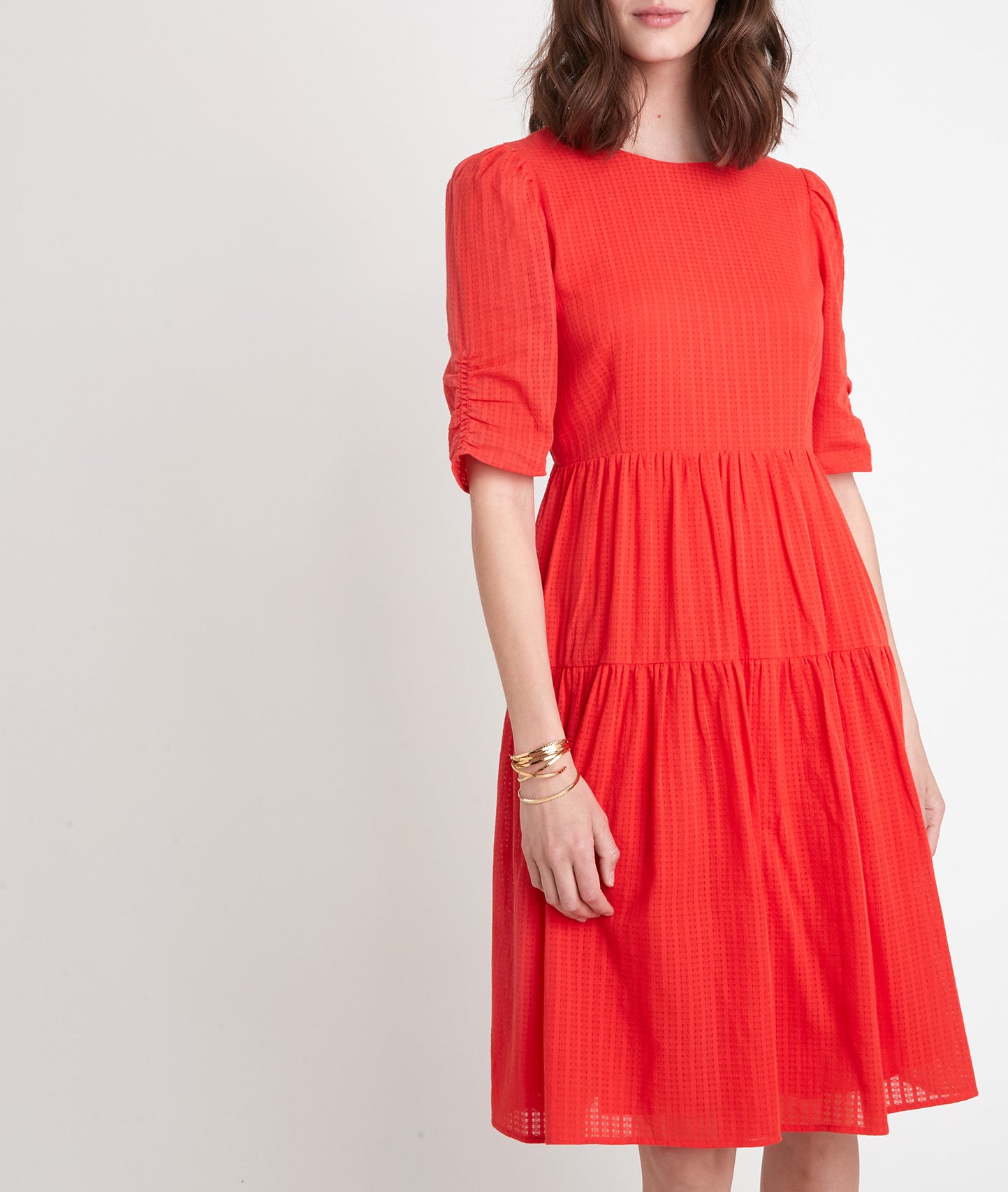 Robe midi en coton gaufré rouge Lorene Faume - seconde main