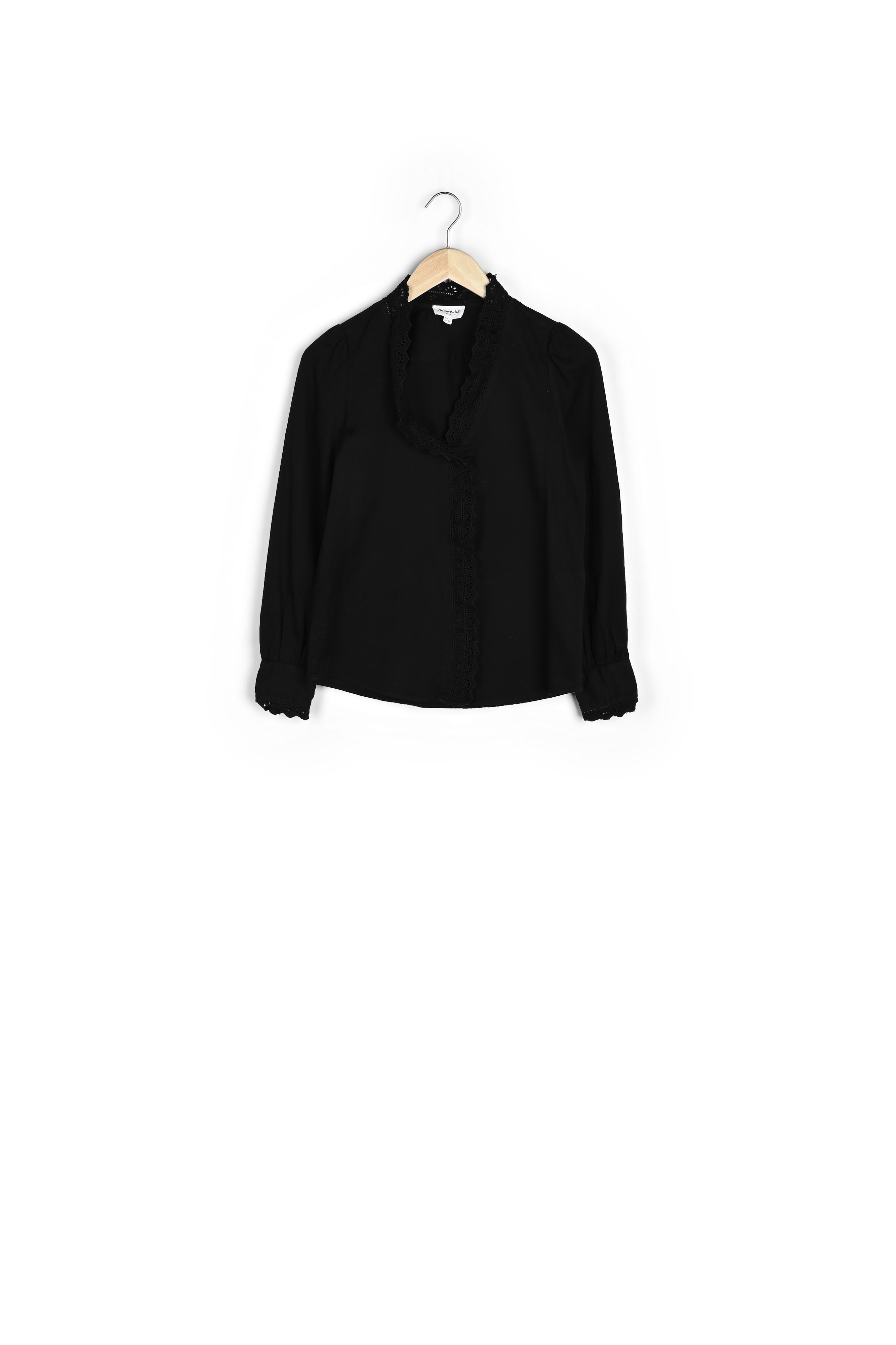 Chemise romantique en coton noir et broderies Faume - seconde main