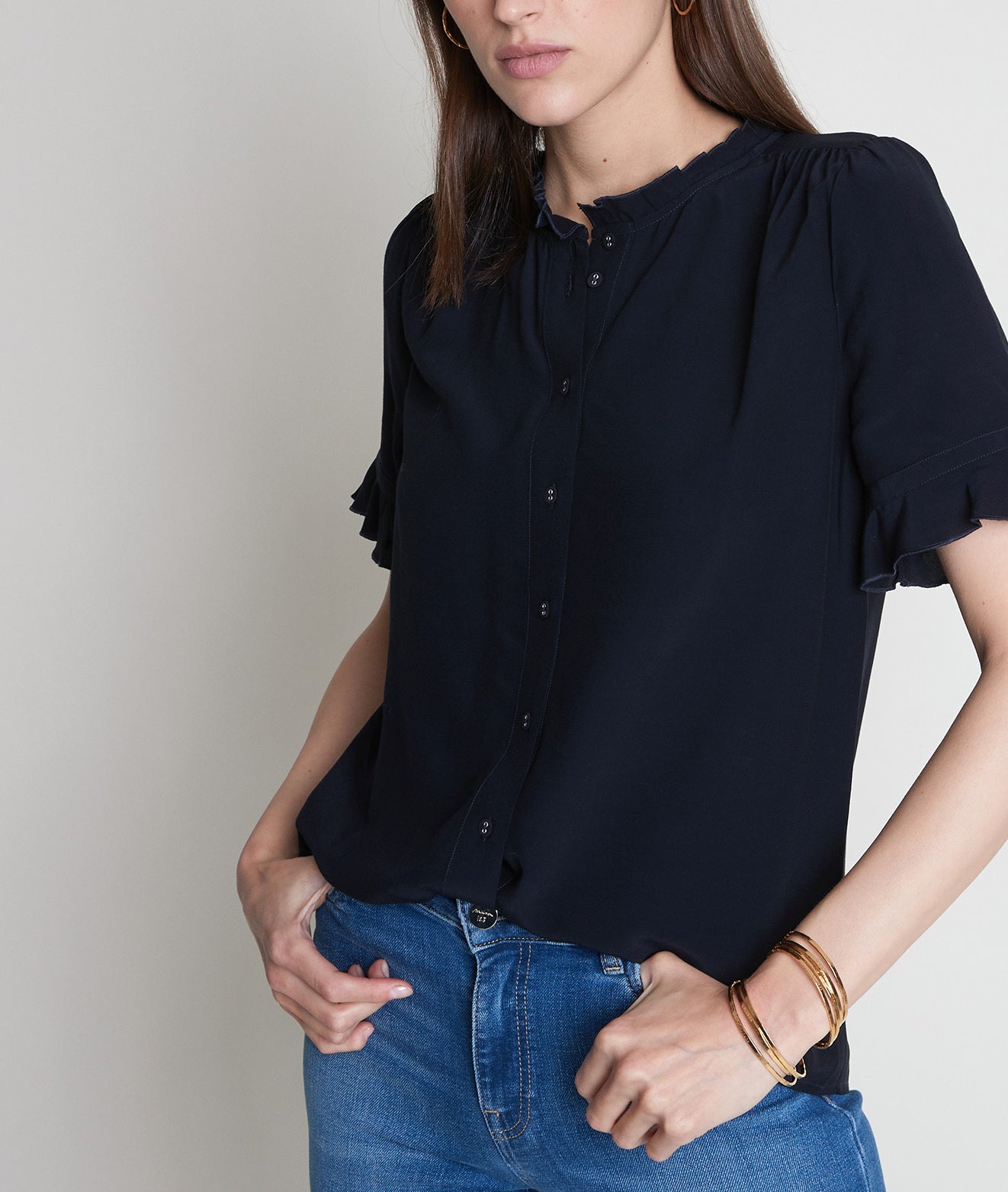 Blouse fluide en viscose bleu marine Auphelie Faume - seconde main
