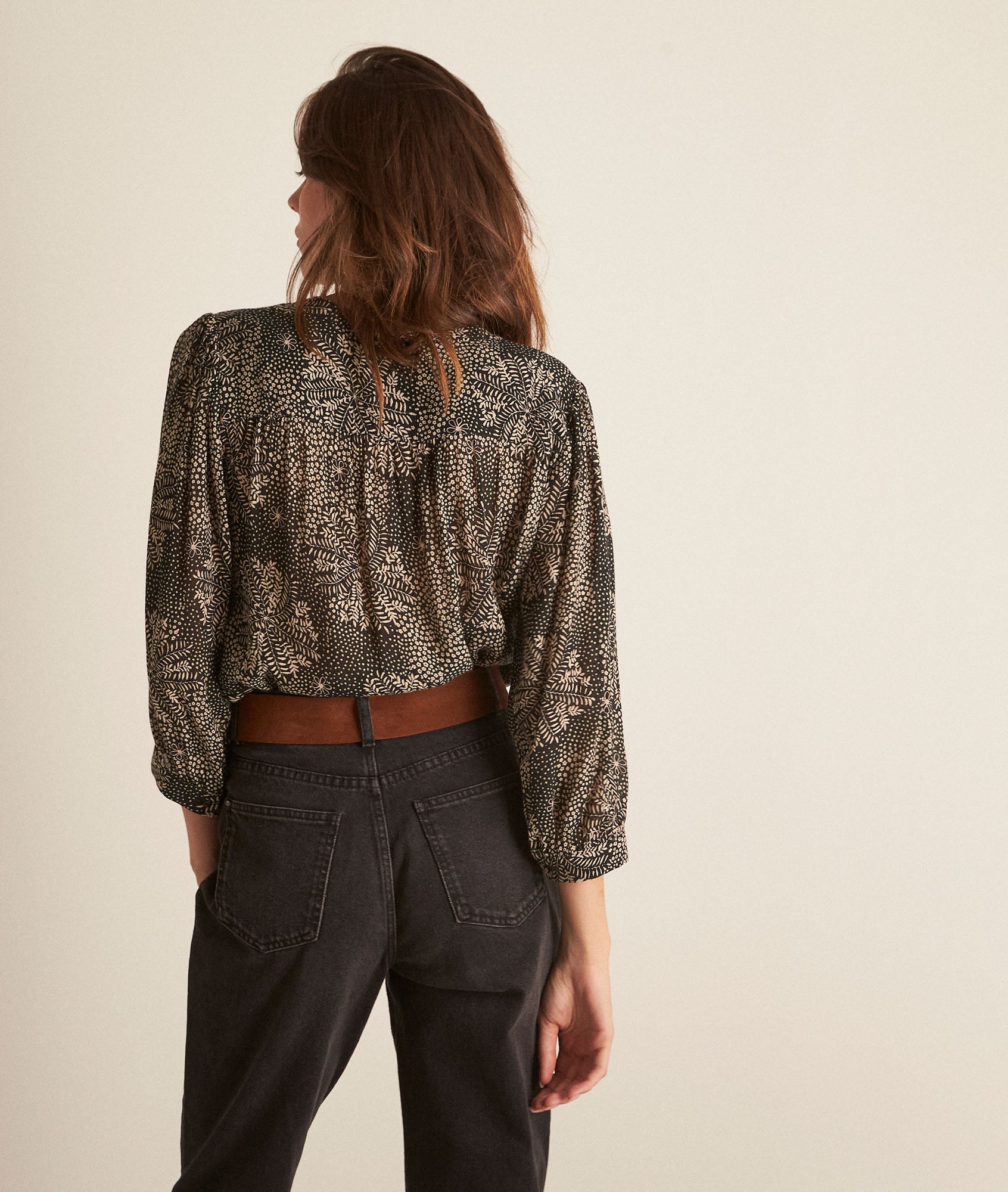 Blouse fluide imprimée noire Elsa Faume - seconde main