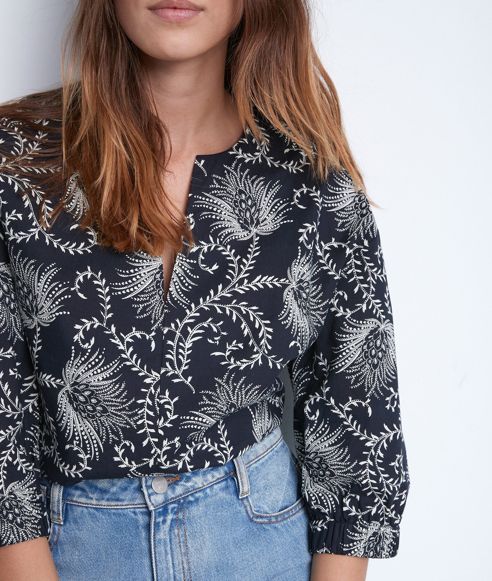 Blouse en coton imprimé noir et blanc Amel Faume - seconde main