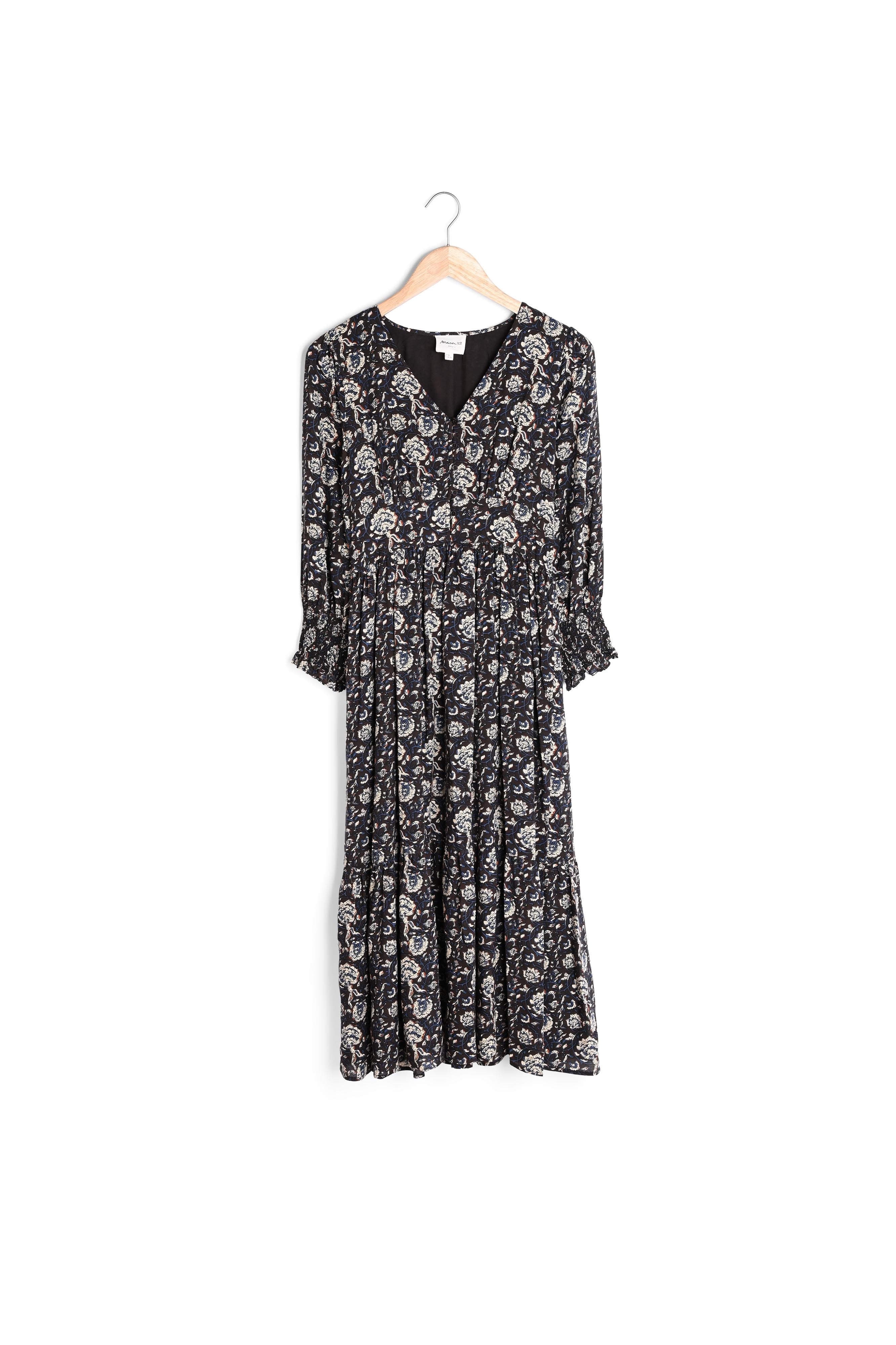 Robe longue à l'imprimée fleuri noire Nancy Faume - seconde main
