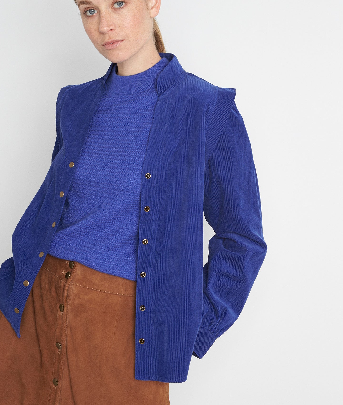 Chemise en velours milleraies de coton bleu Adam Faume - seconde main