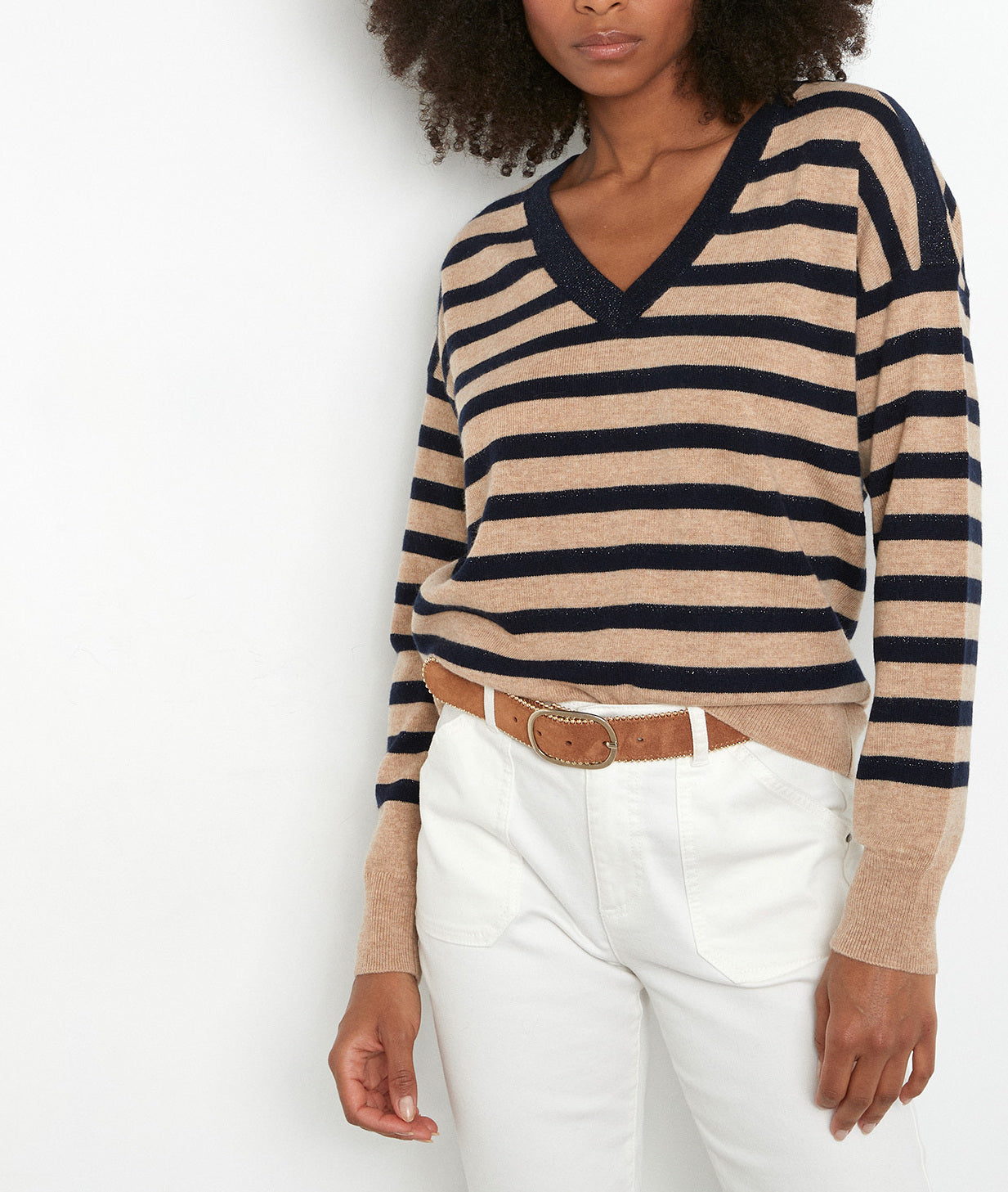 Pull marinière en laine et cachemire recyclé camel Tarah Faume - seconde main