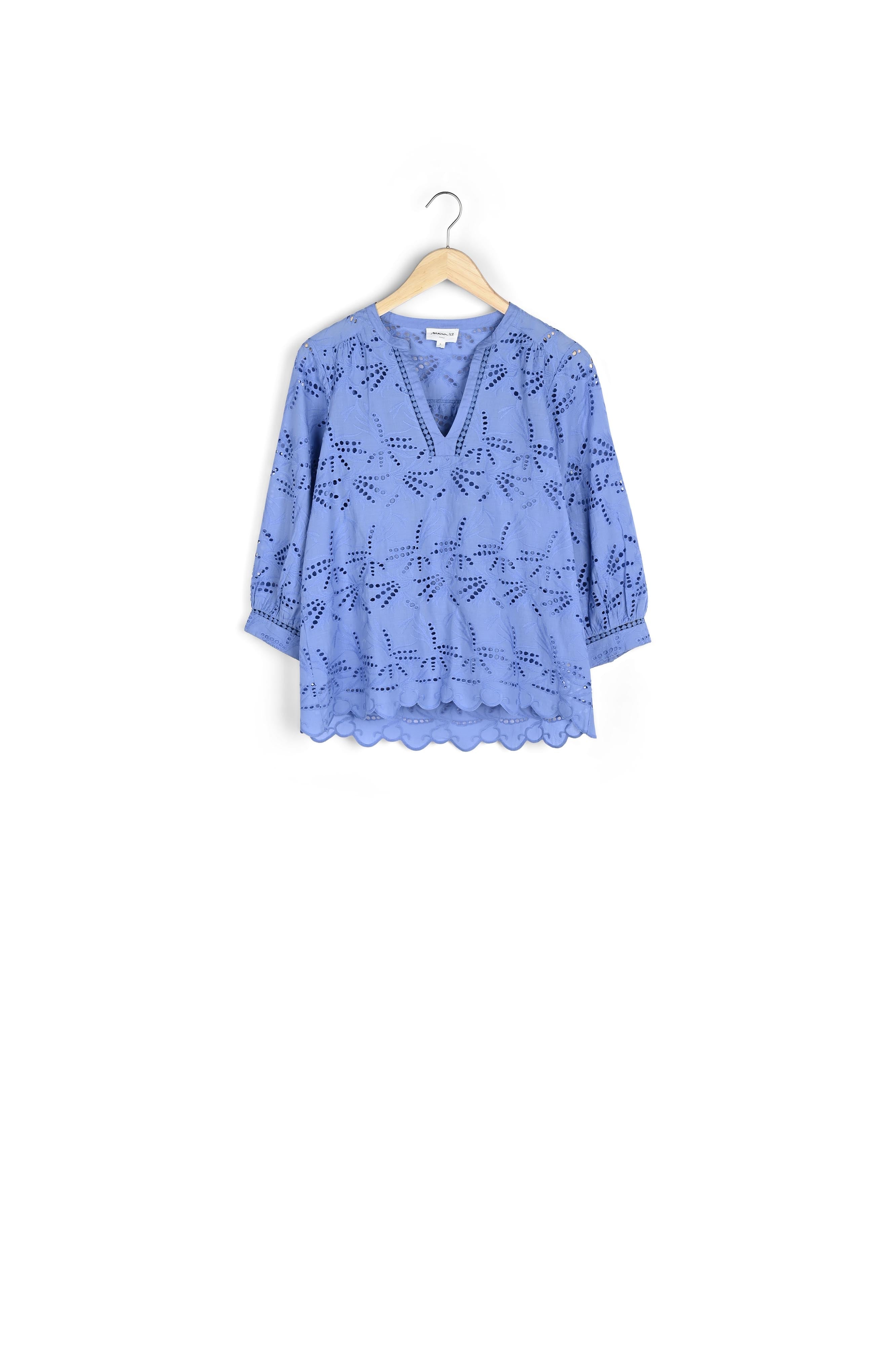 Blouse en broderie anglaise bleue Tebene Faume - seconde main
