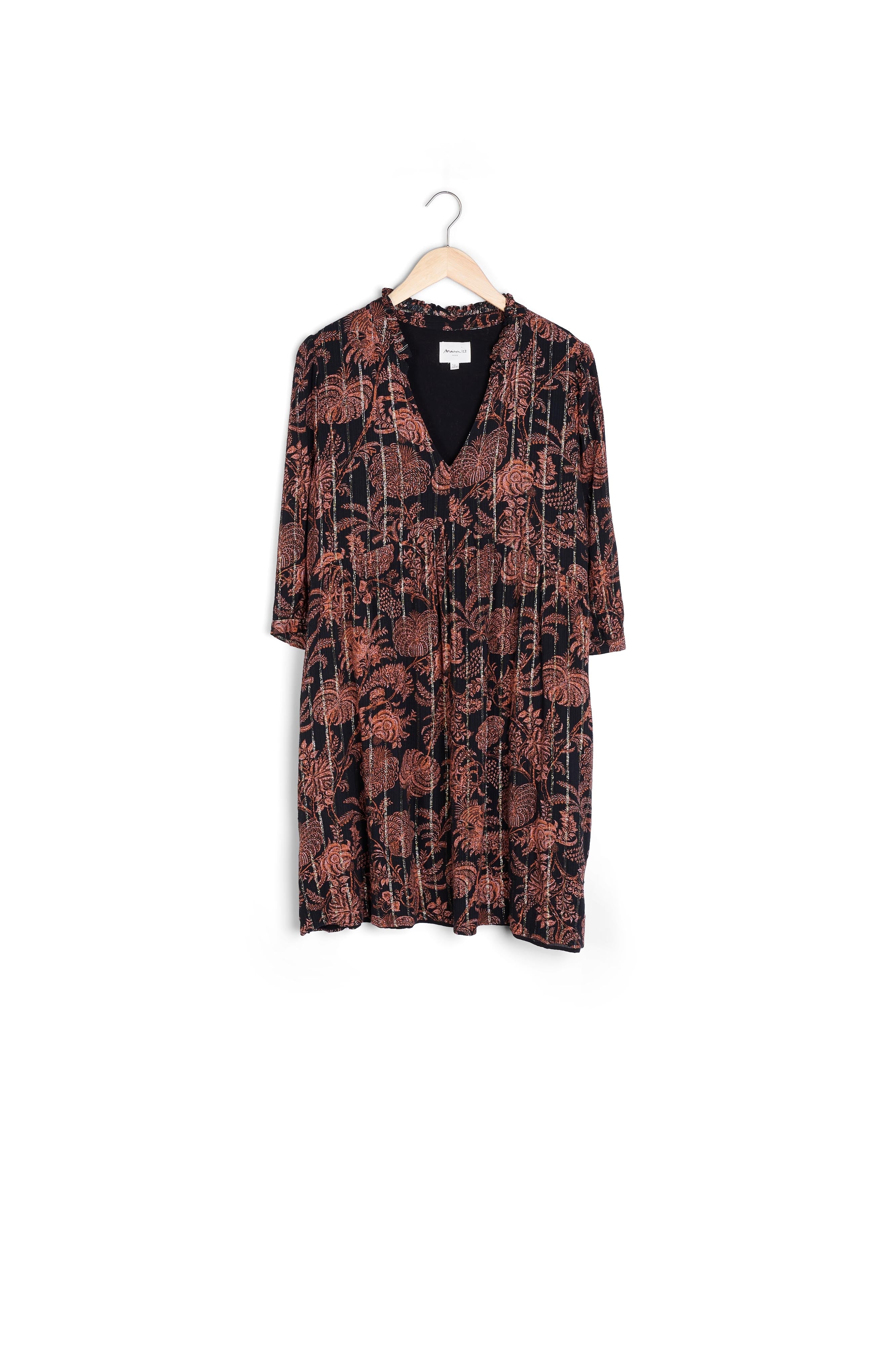 Robe courte imprimée noir et orange Lais Faume - seconde main