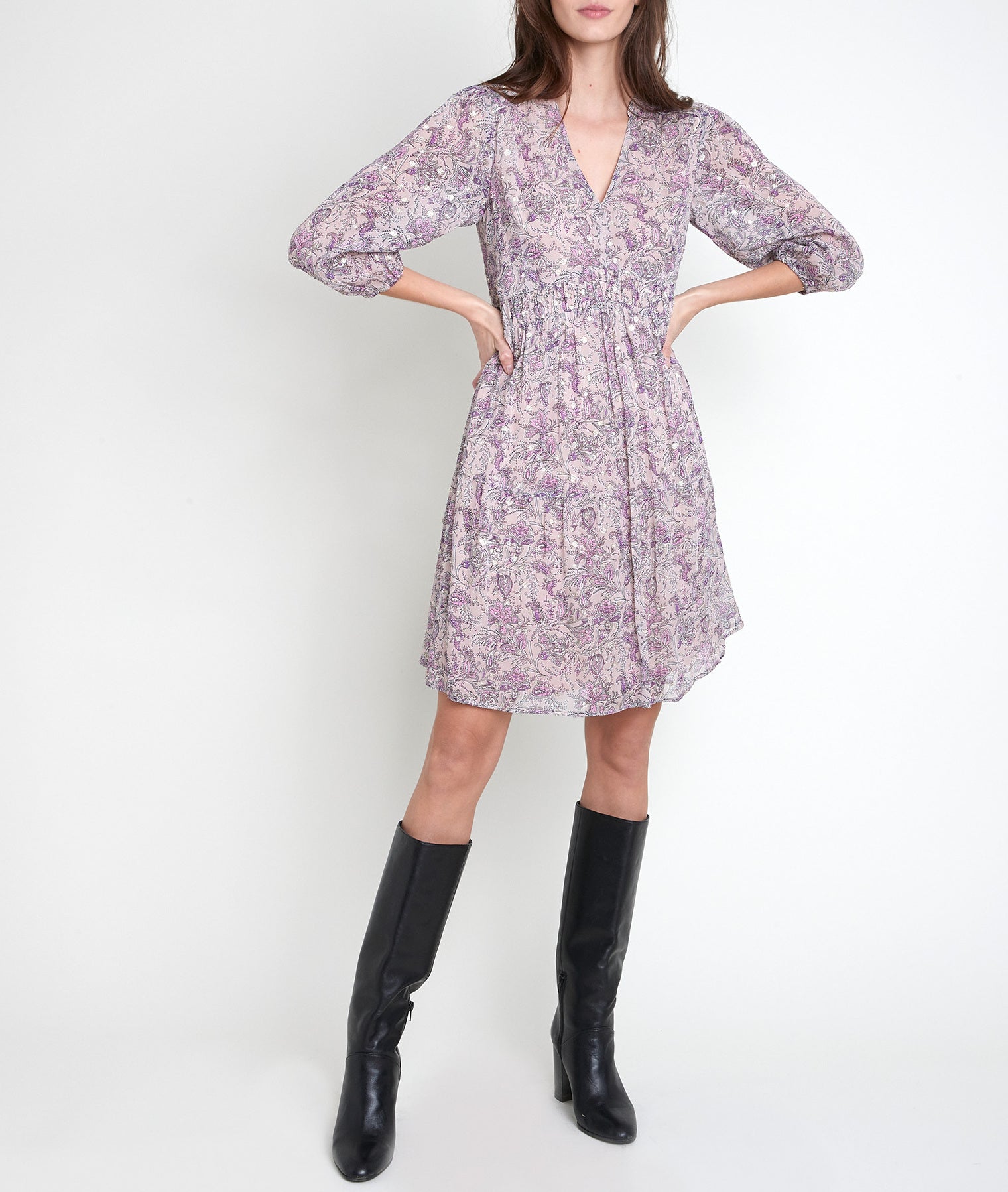 Robe mauve imprimée Minette Faume - seconde main