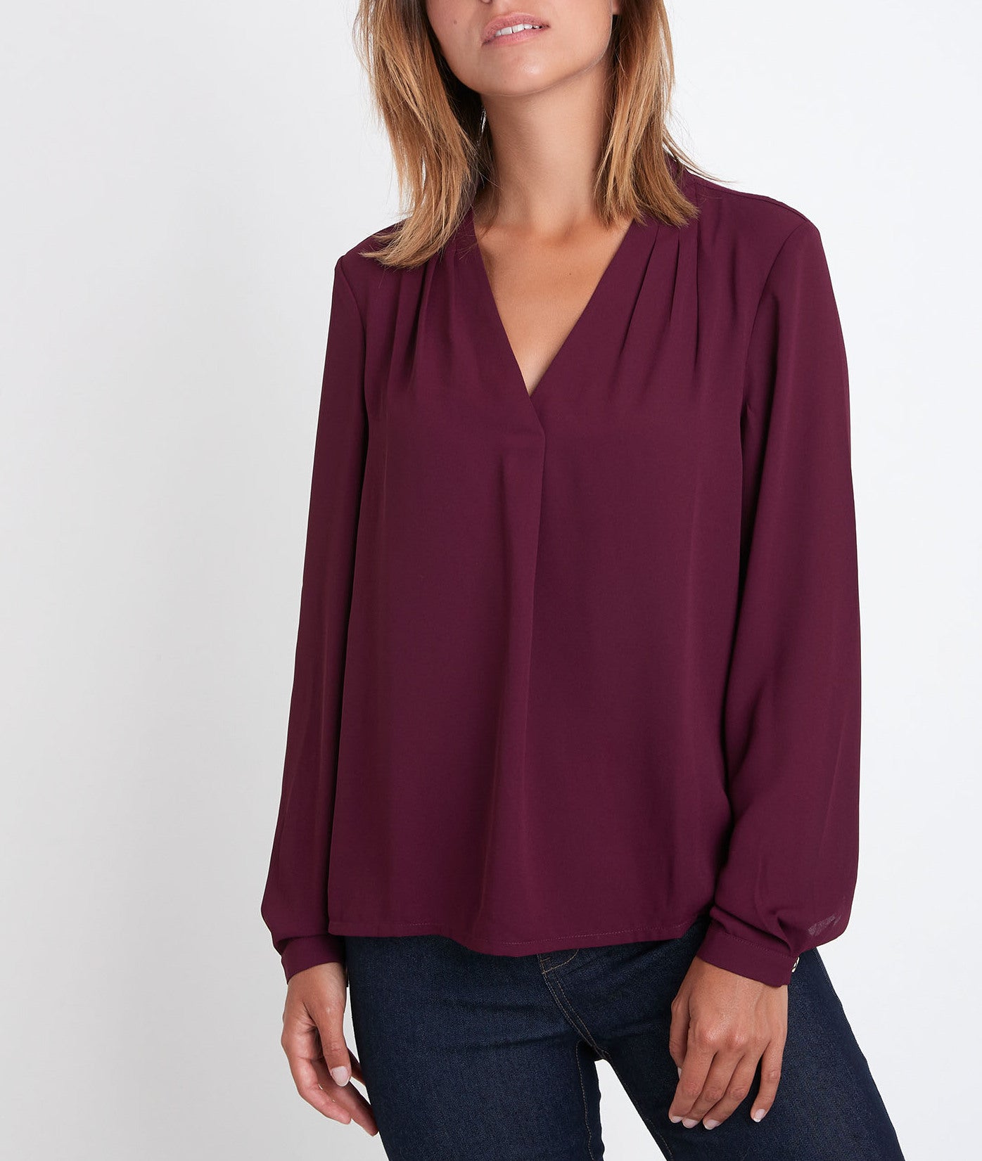 Blouse bimatière col V grenat Davina Faume - seconde main