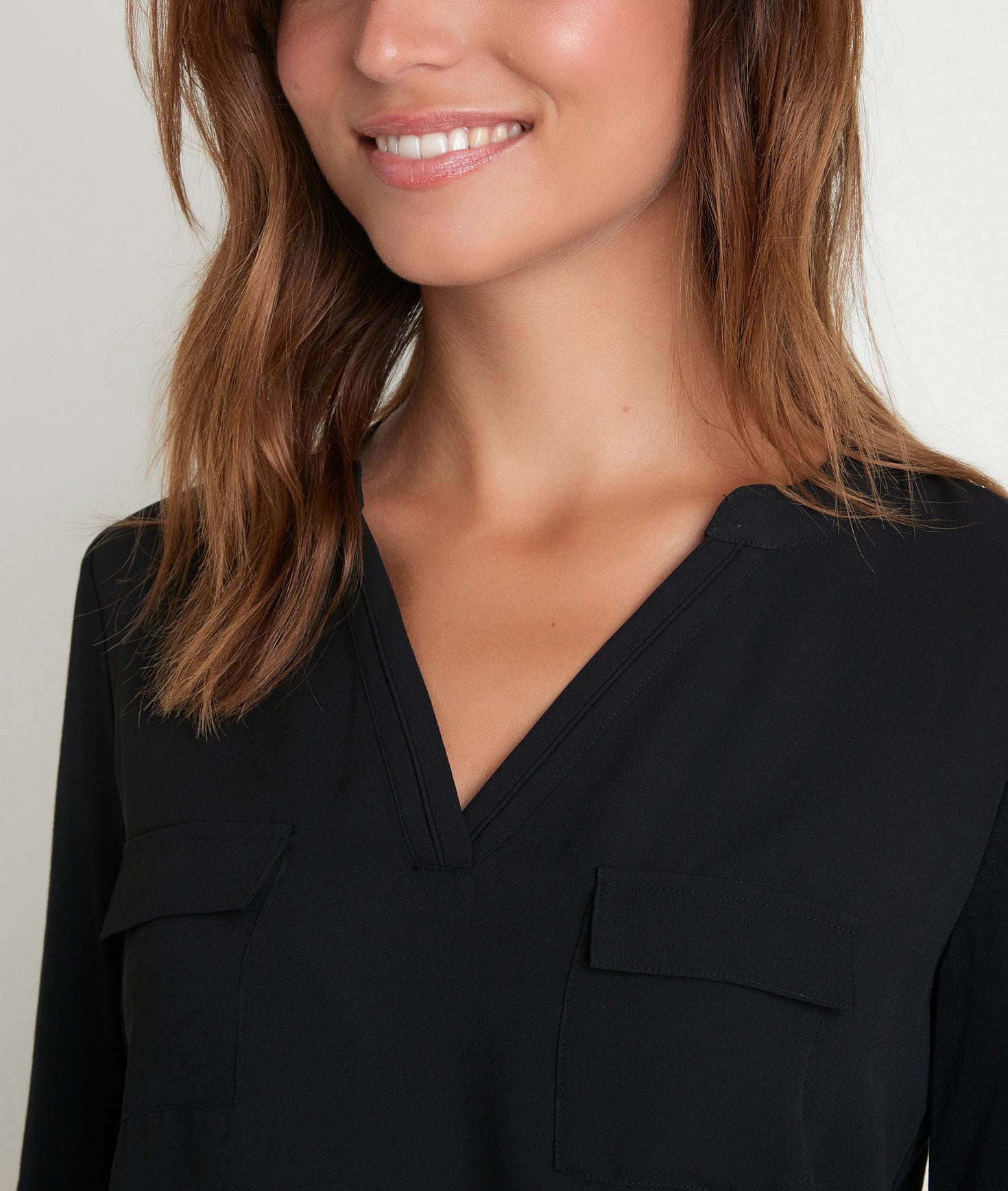 Blouse bimatière à col V Genna Faume - seconde main