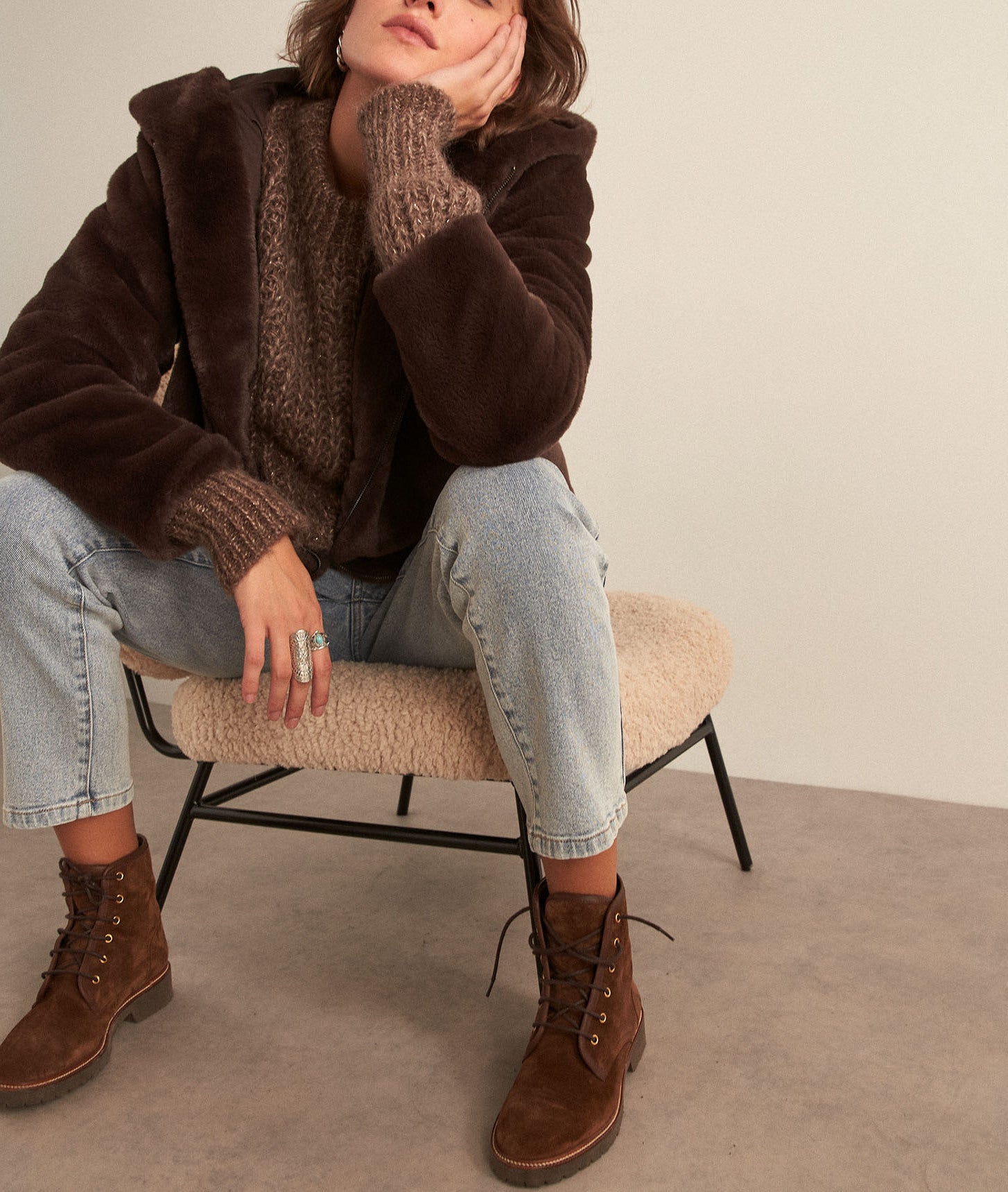 Pull large en mohair marron Bacopa Faume - seconde main