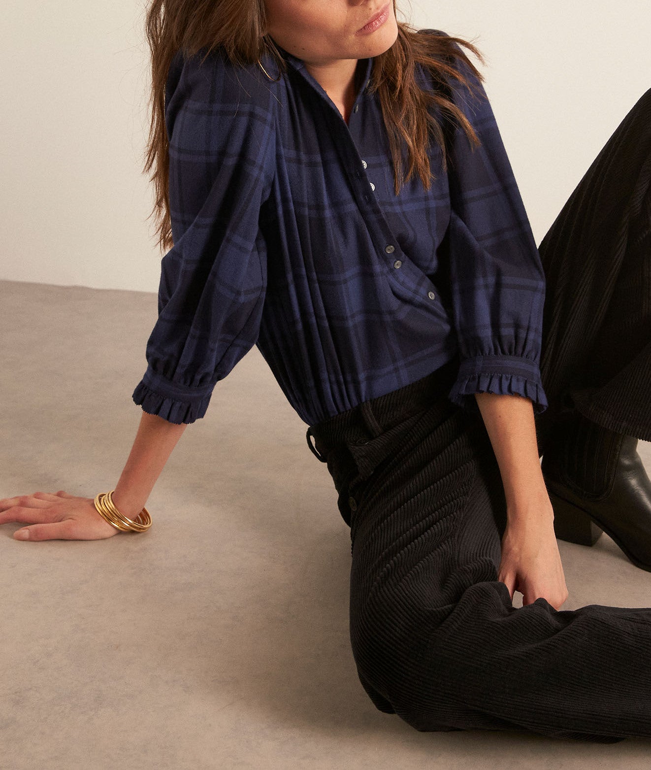 Blouse en coton à carreaux bleue Clarence Faume - seconde main