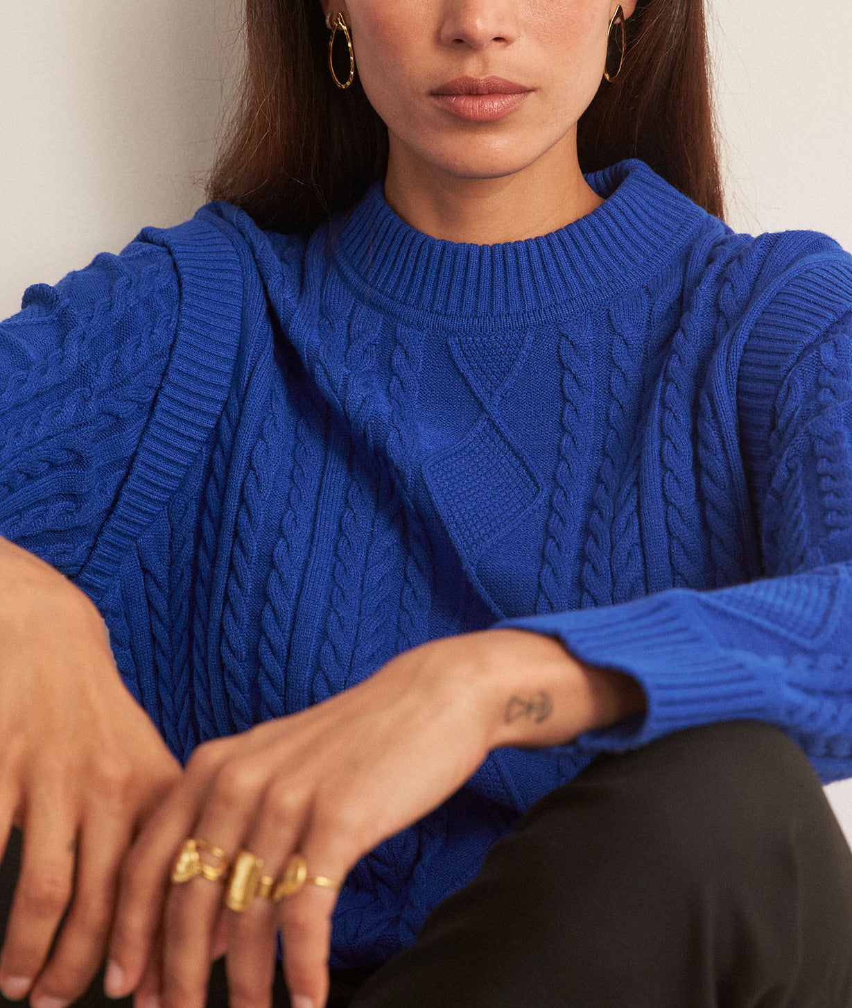 Pull torsadé en viscose EcoVero bleu roi Basso Faume - seconde main