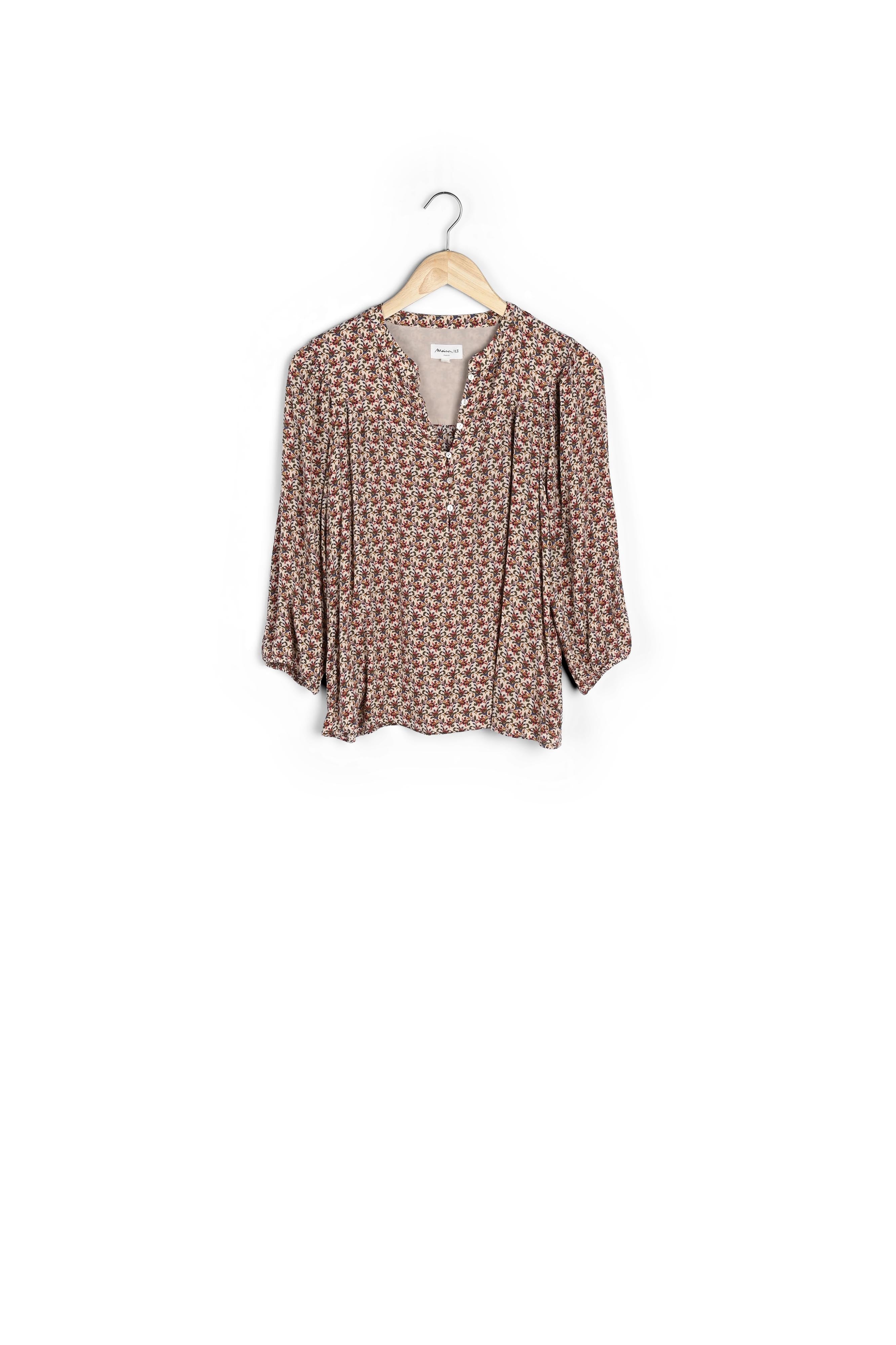 Blouse fluide imprimée rouge et beige Carina Faume - seconde main