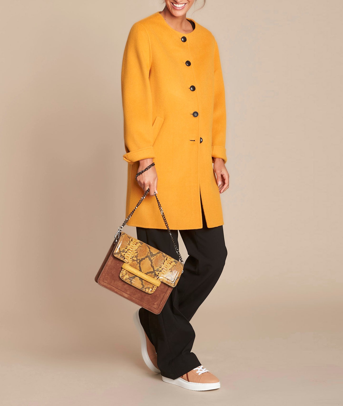 Manteau jaune double face en laine mélangée Thea Faume - seconde main