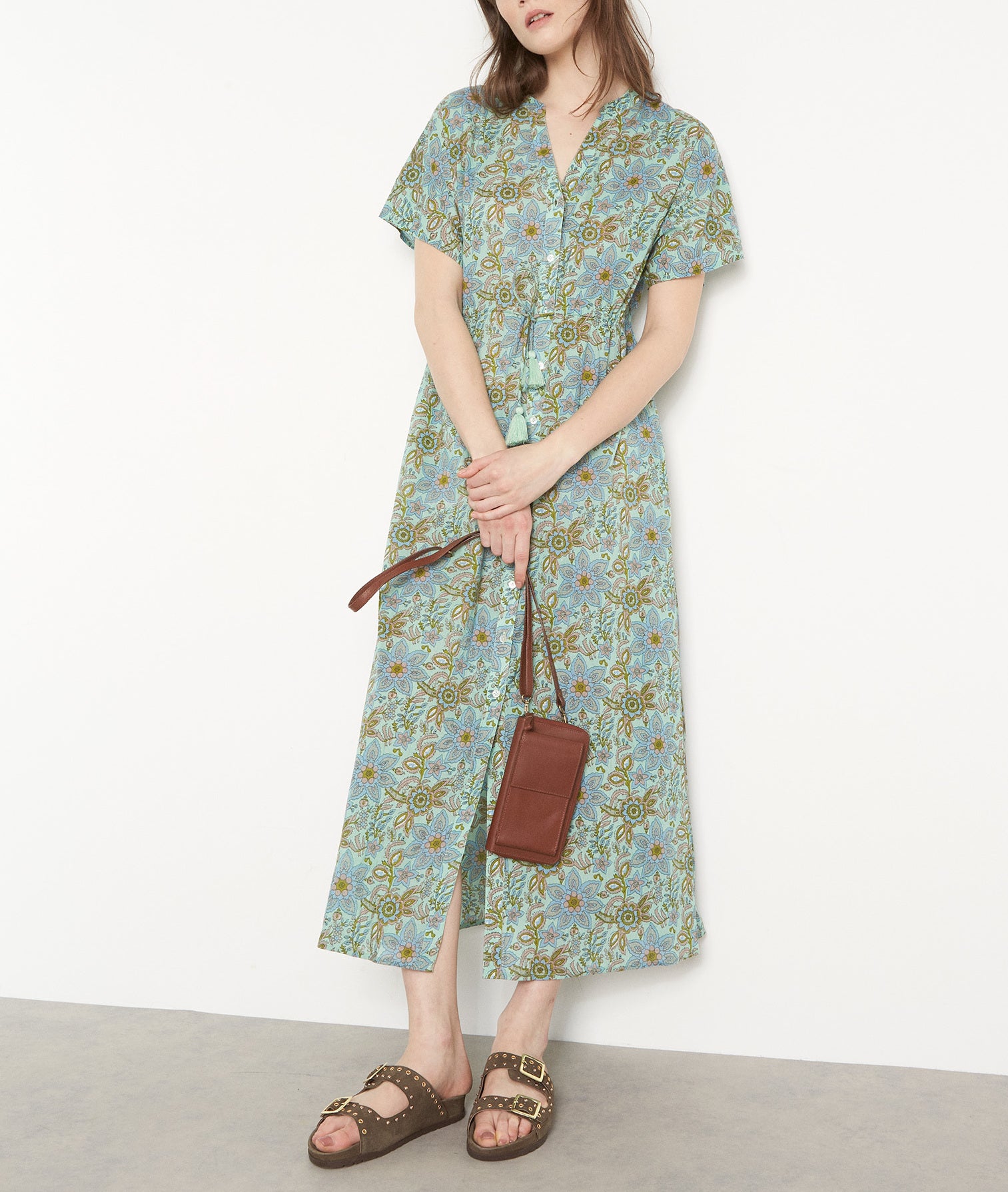 Robe longue imprimée verte Naby Faume - seconde main