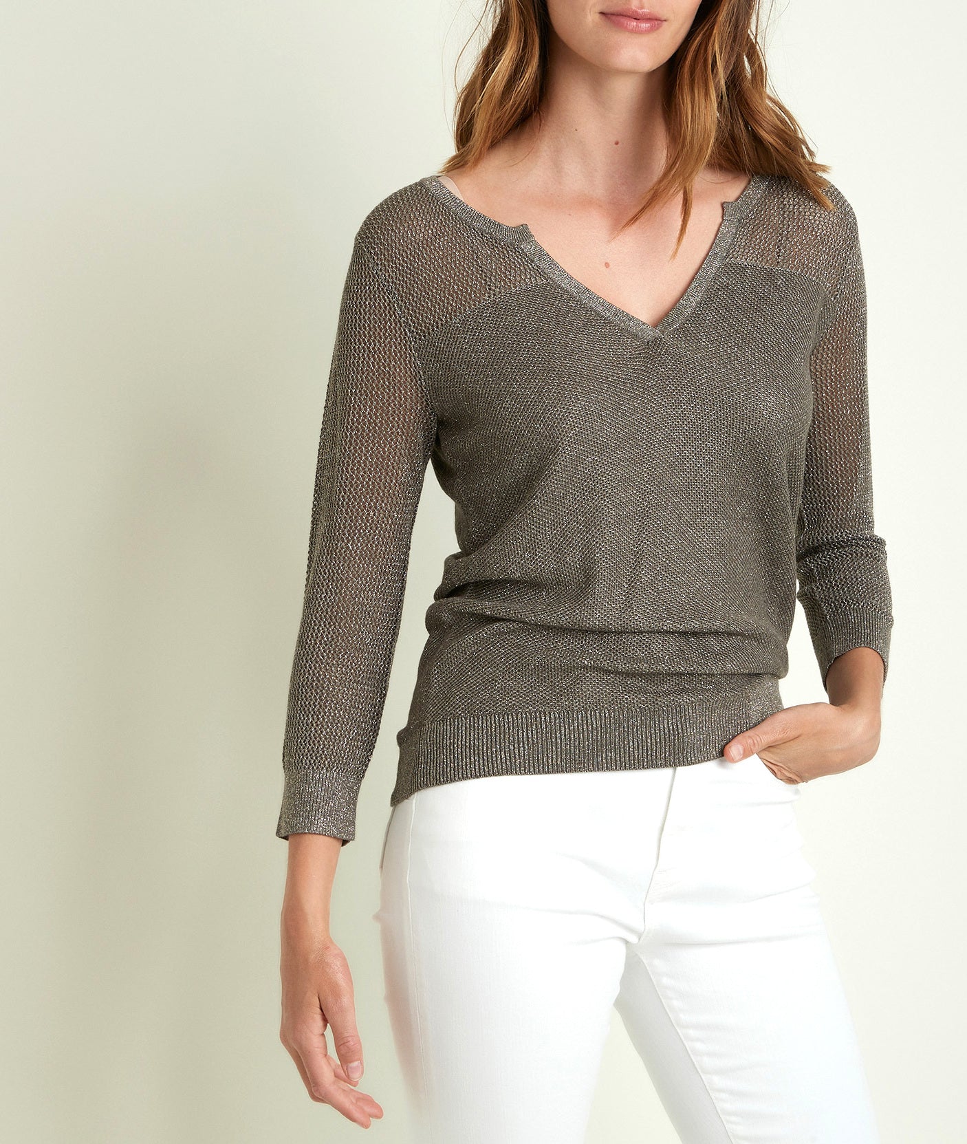 Pull ajouré kaki Forever Faume - seconde main