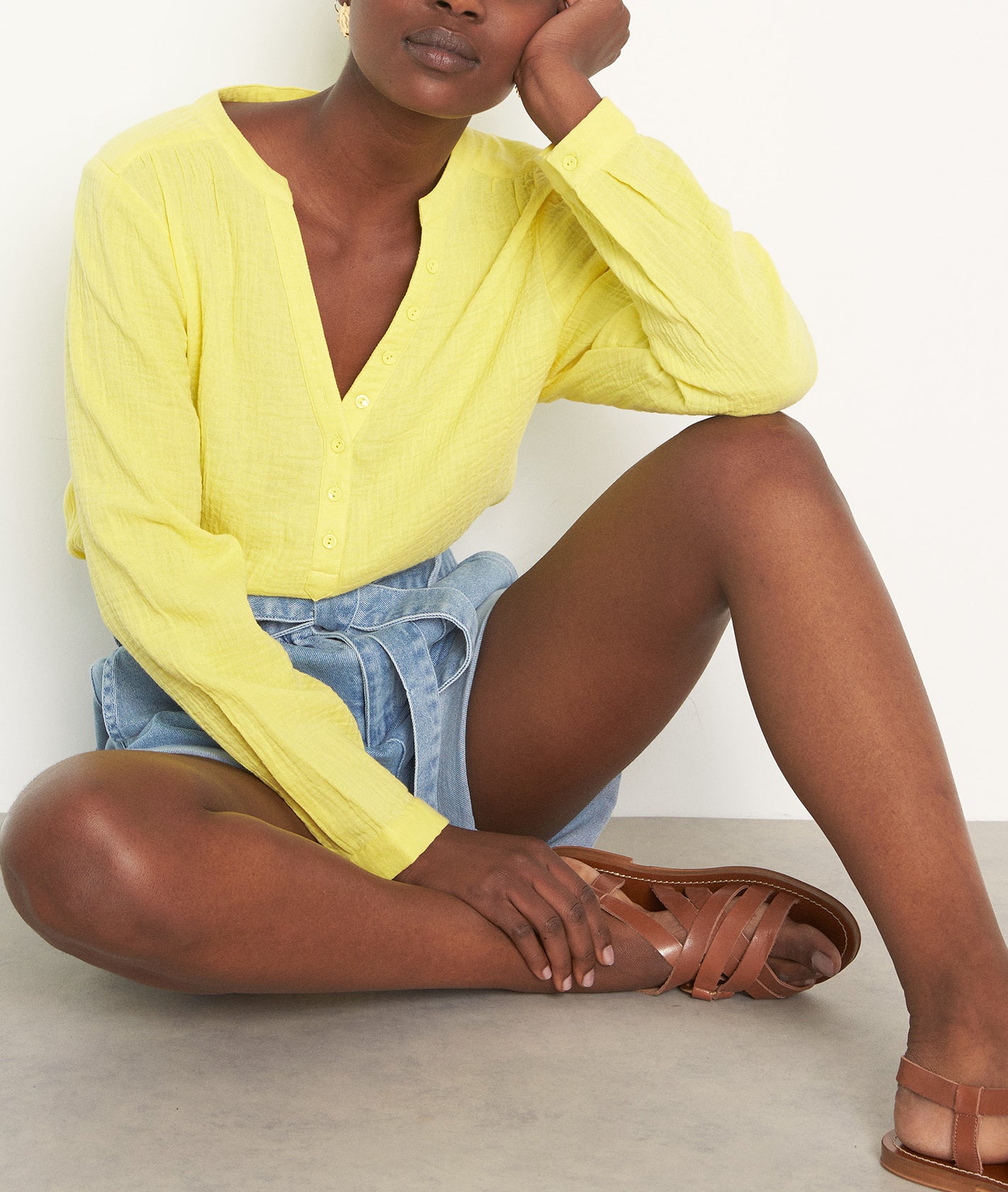 Blouse en coton uni citron Laeti Faume - seconde main