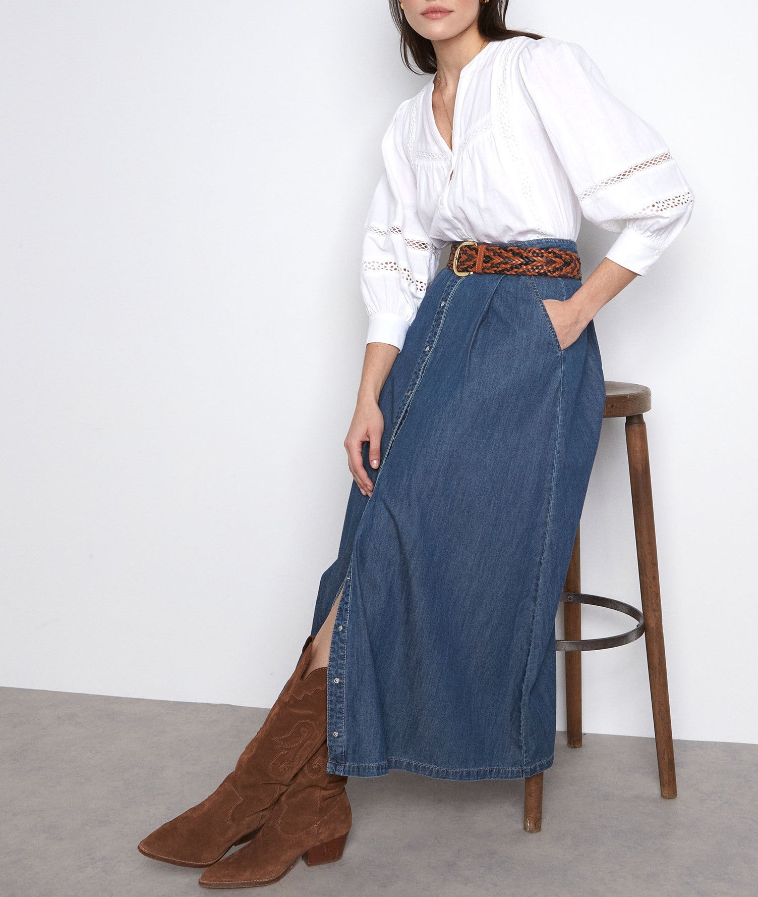 Blouse banche en coton et lin Lady Faume - seconde main