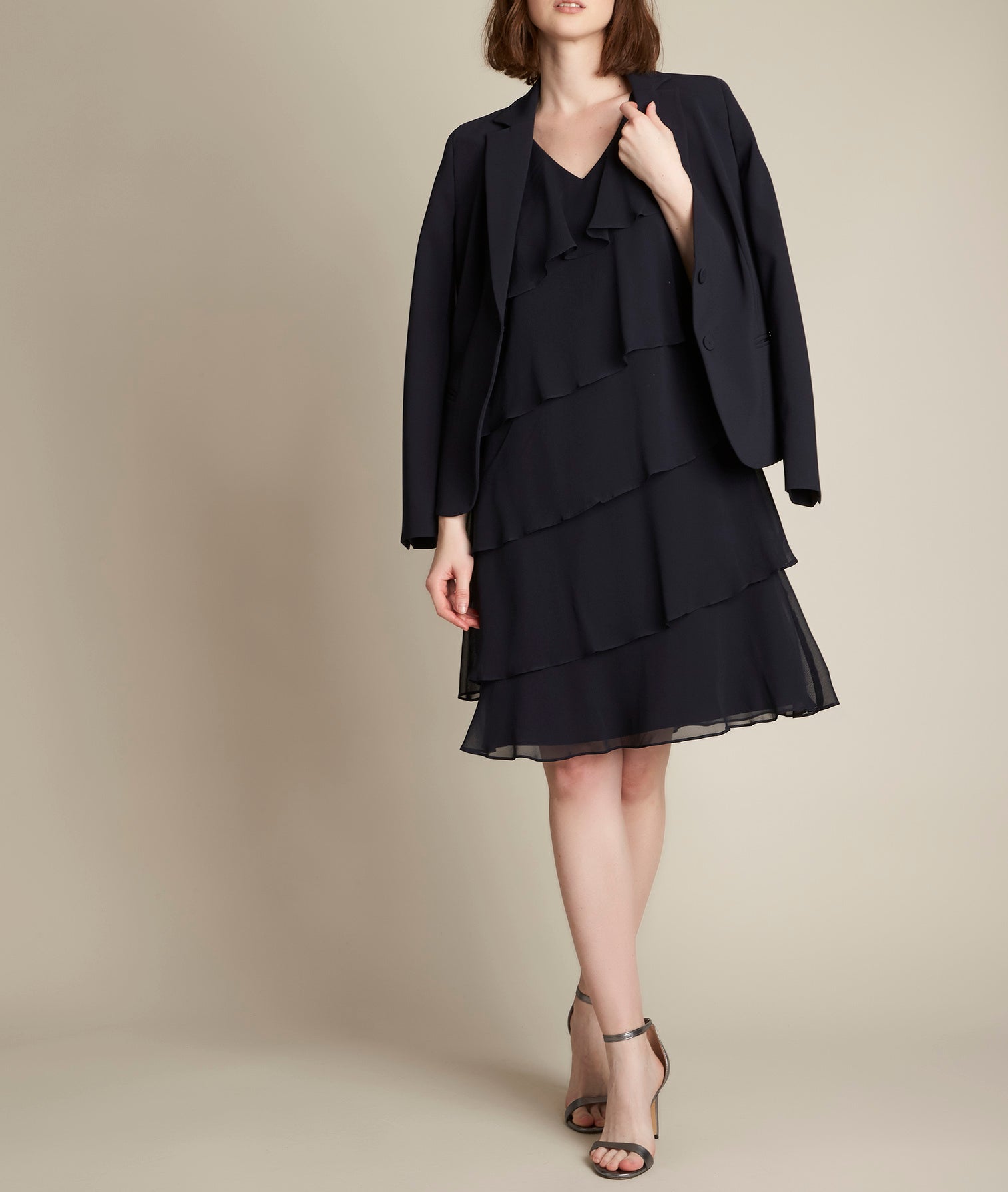 Robe marine en soie à volants Oly Faume - seconde main