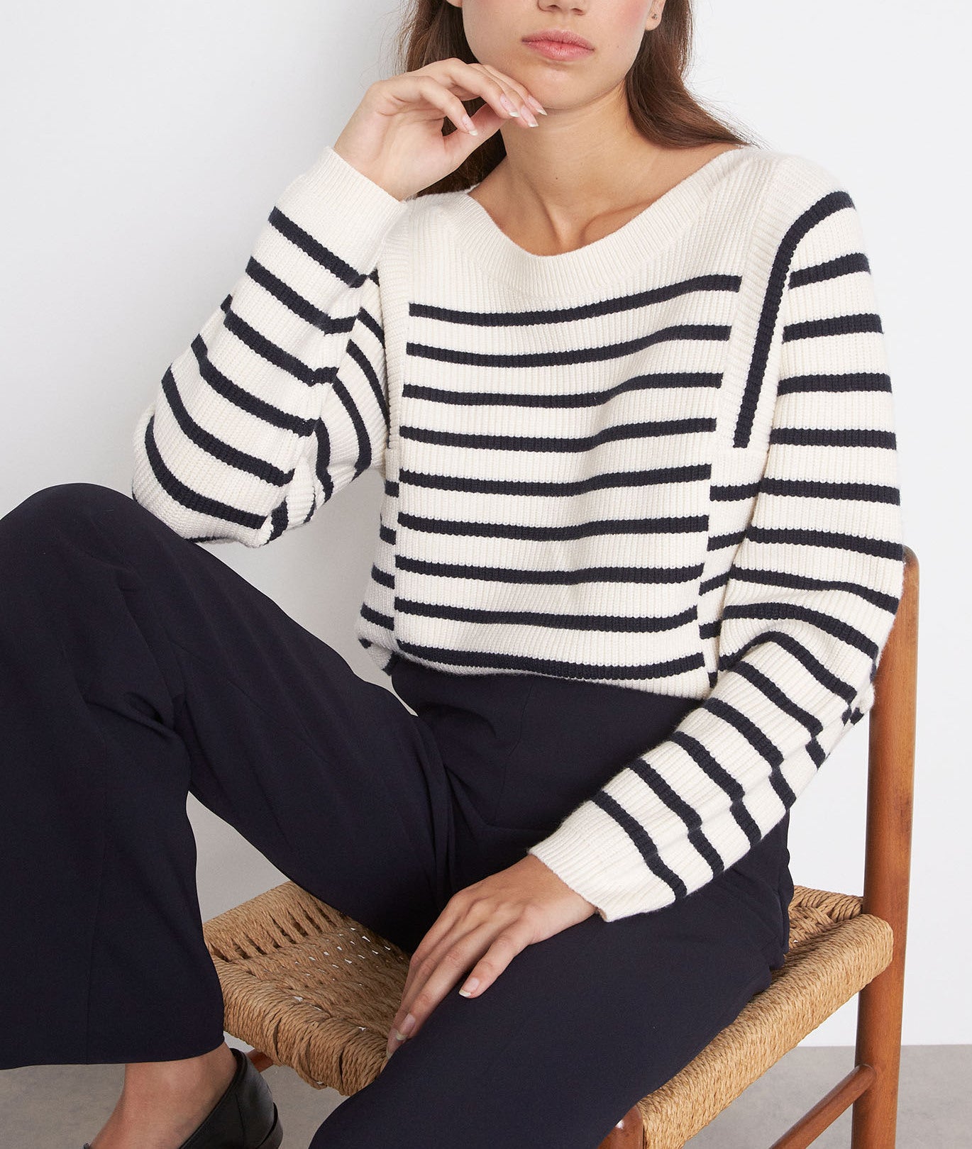 Marinière épaisse en viscose écrue et noire Paolo Faume - seconde main