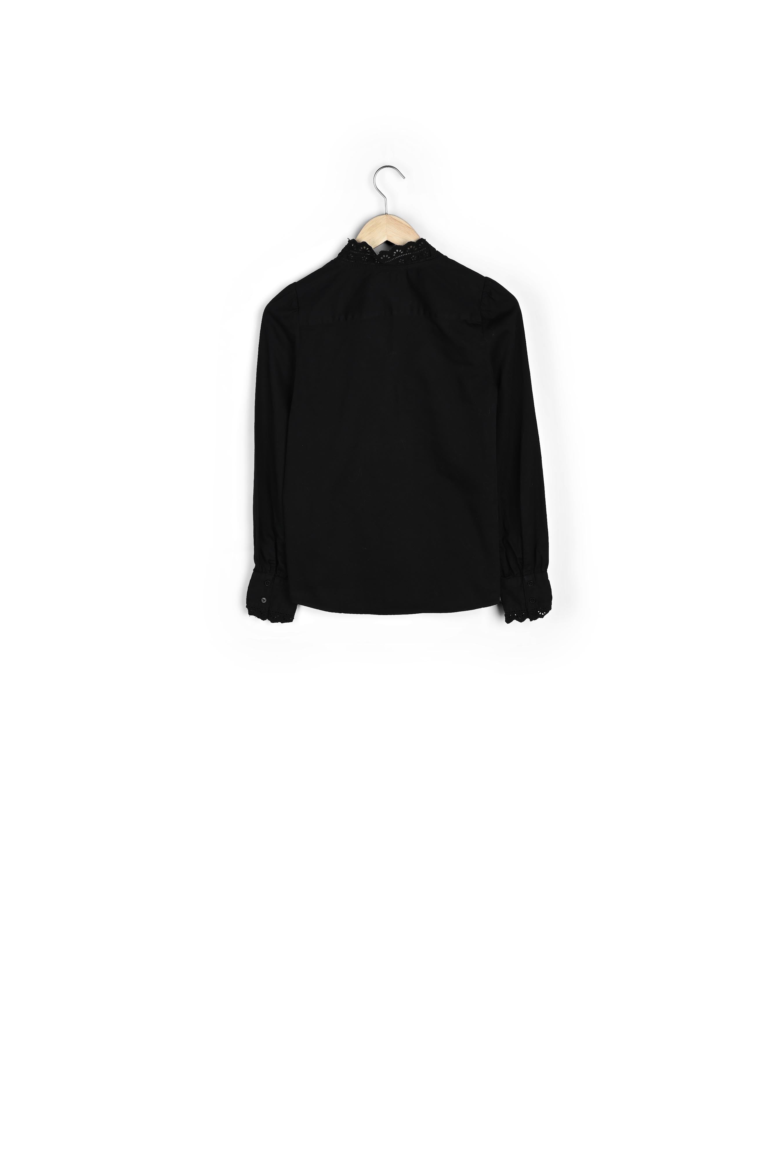 Chemise romantique en coton noir et broderies Faume - seconde main