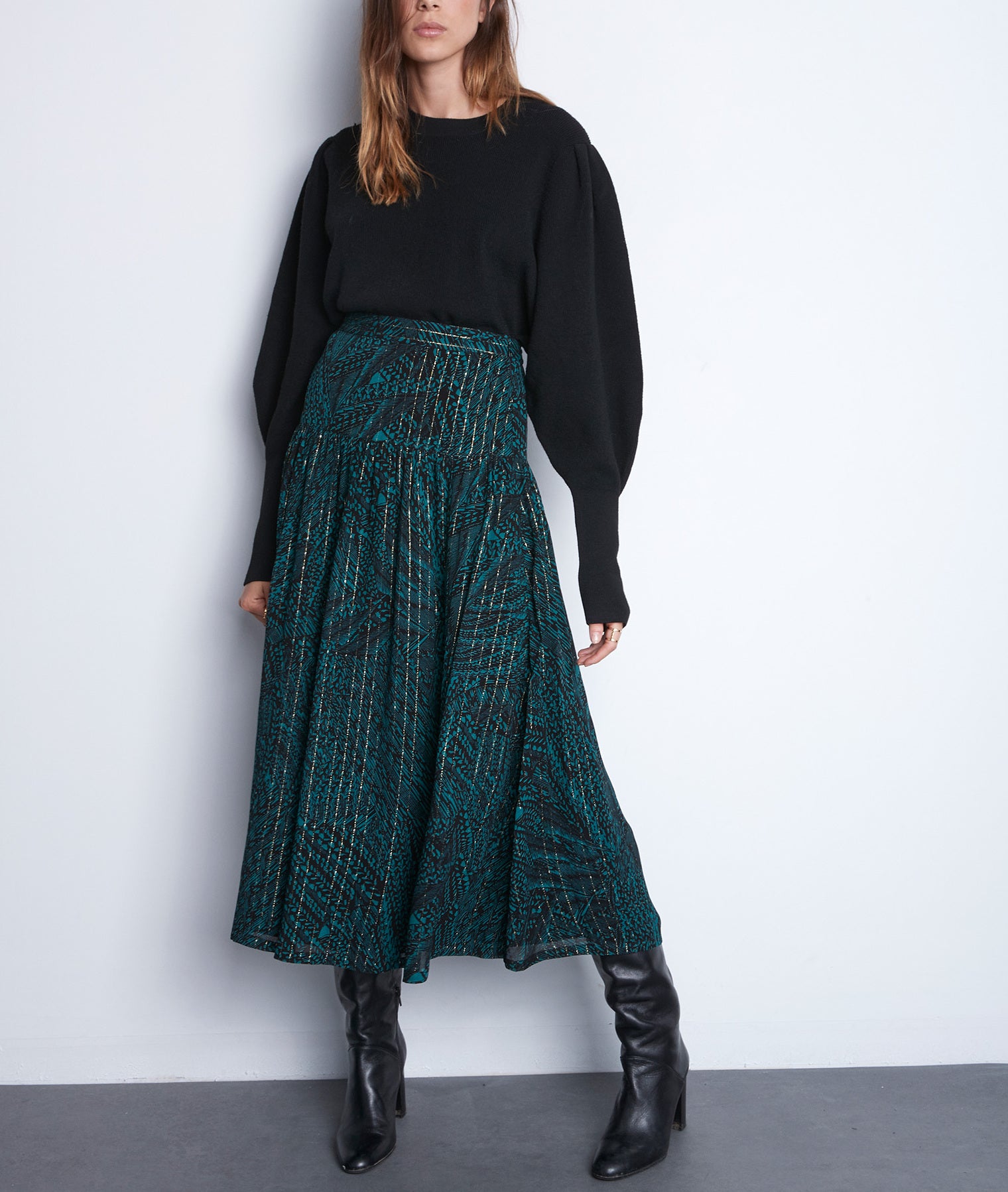 Jupe longue imprimée vert sapin Finn Faume - seconde main