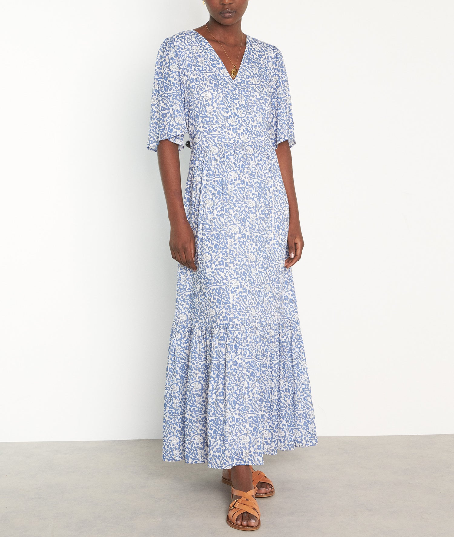 Robe longue imprimée bleu ciel Nudine Faume - seconde main