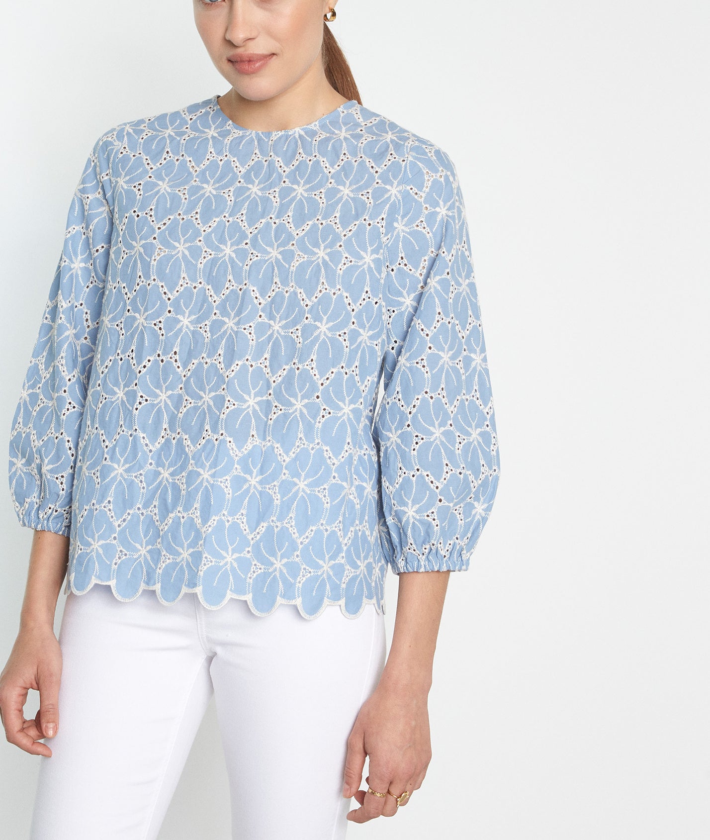 Blouse en coton brodé bleu clair Lindsay Faume - seconde main