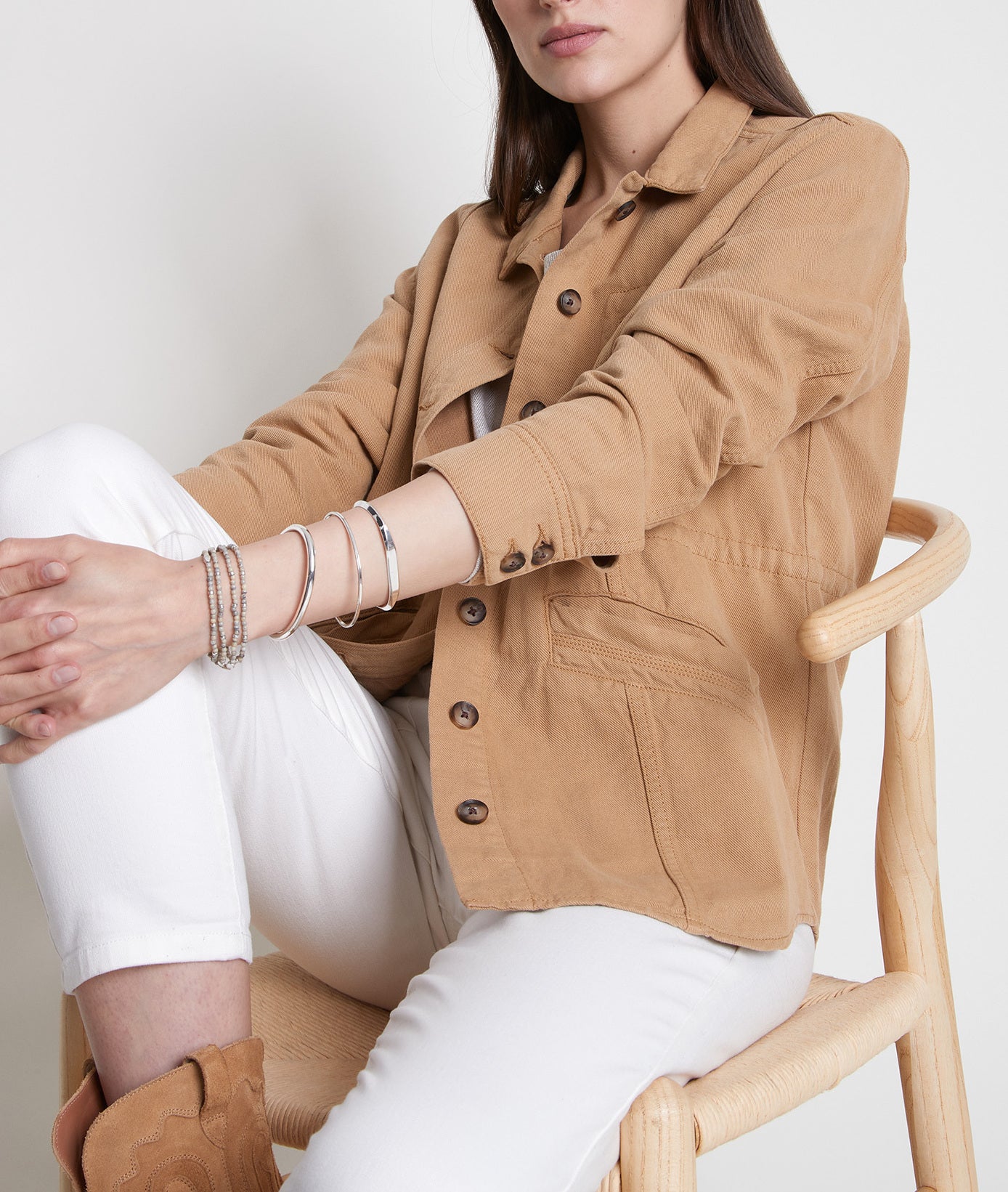 Veste de travail en lin et coton camel Paolita Faume - seconde main