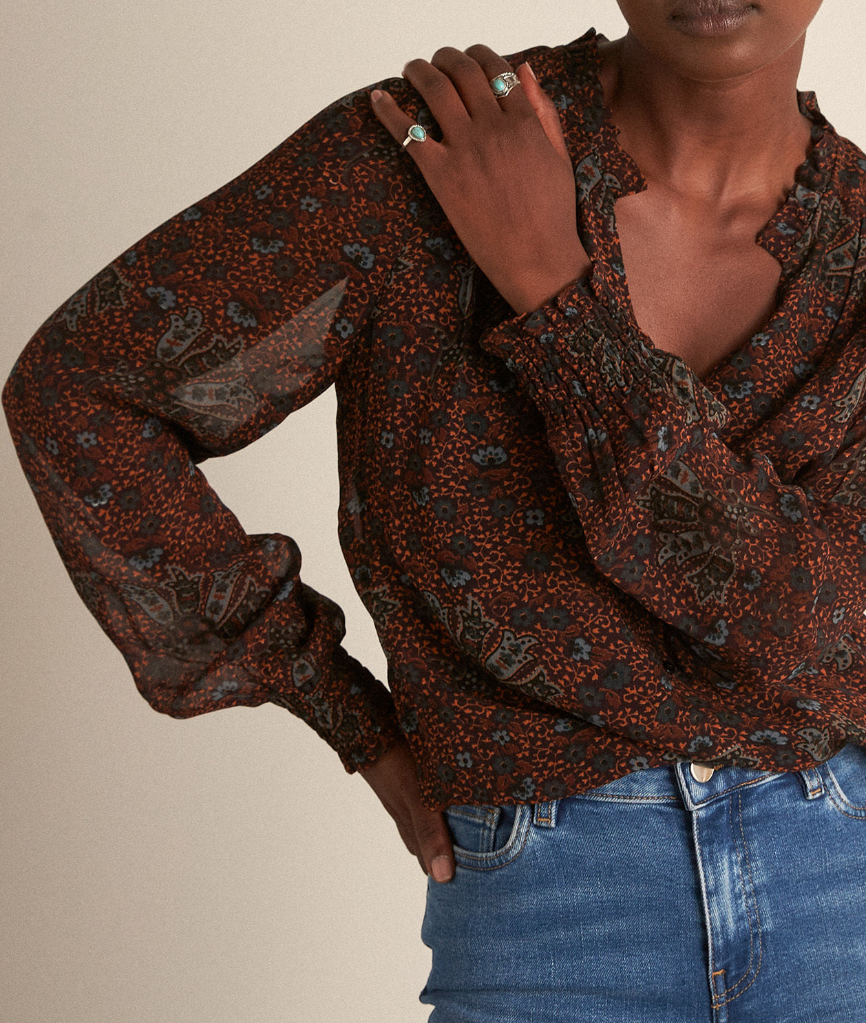 Blouse imprimée marron Lamie Faume - seconde main