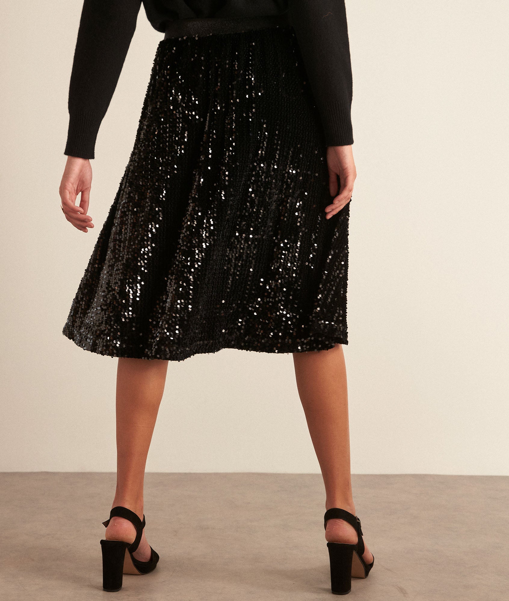 Jupe midi en sequins noire Karen Faume - seconde main