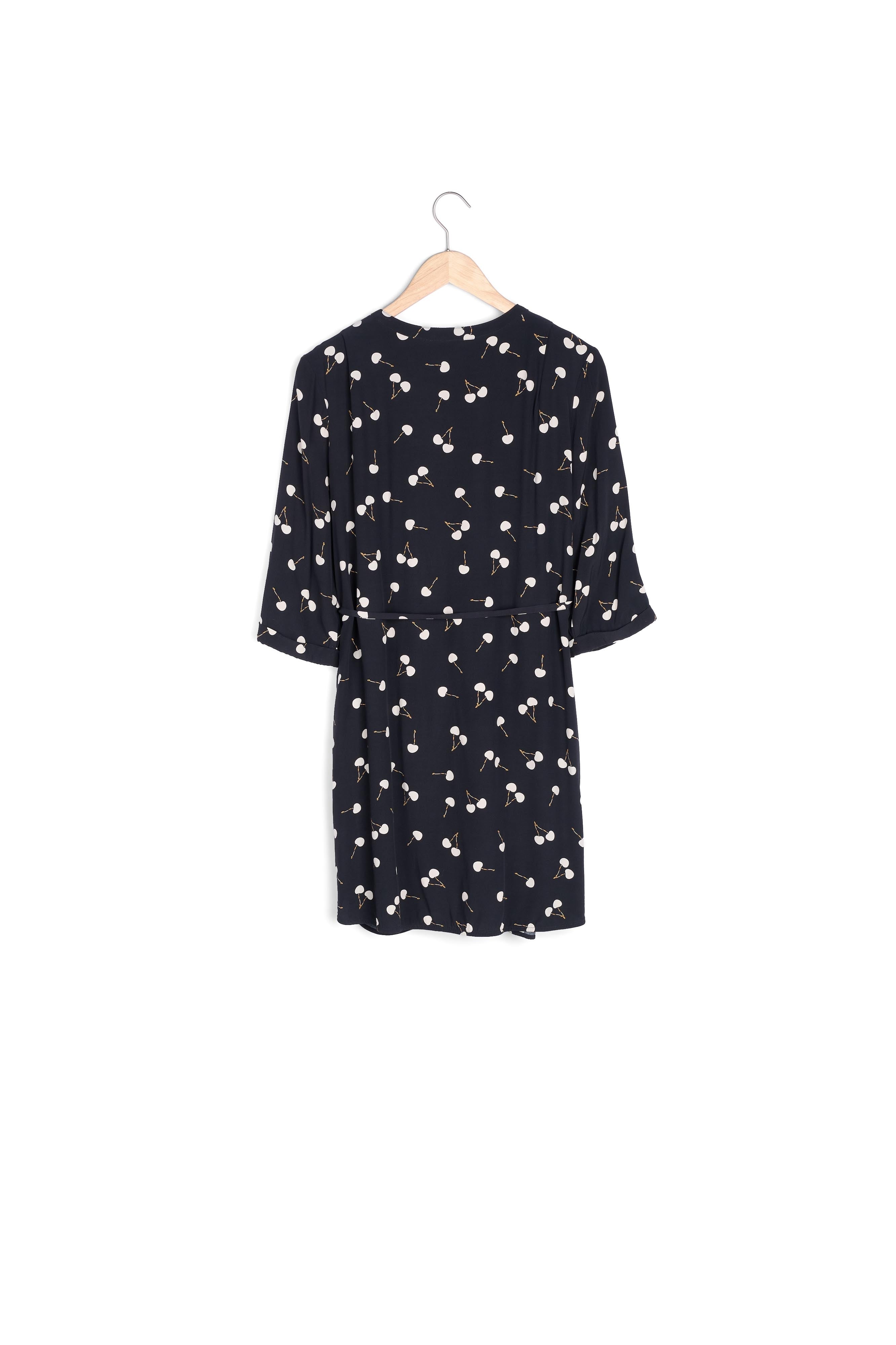 Robe noire imprimé cerises en viscose Linda Faume - seconde main