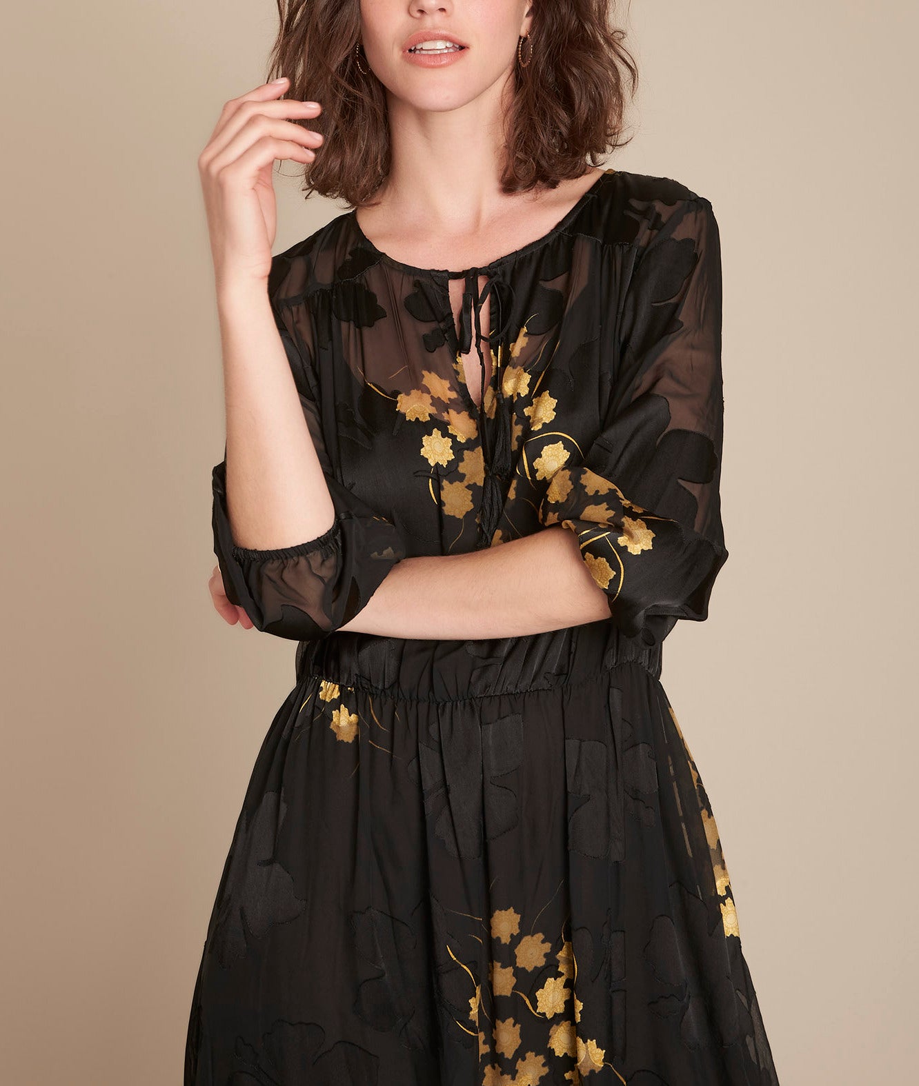 Robe noire longue imprimée Rena Faume - seconde main