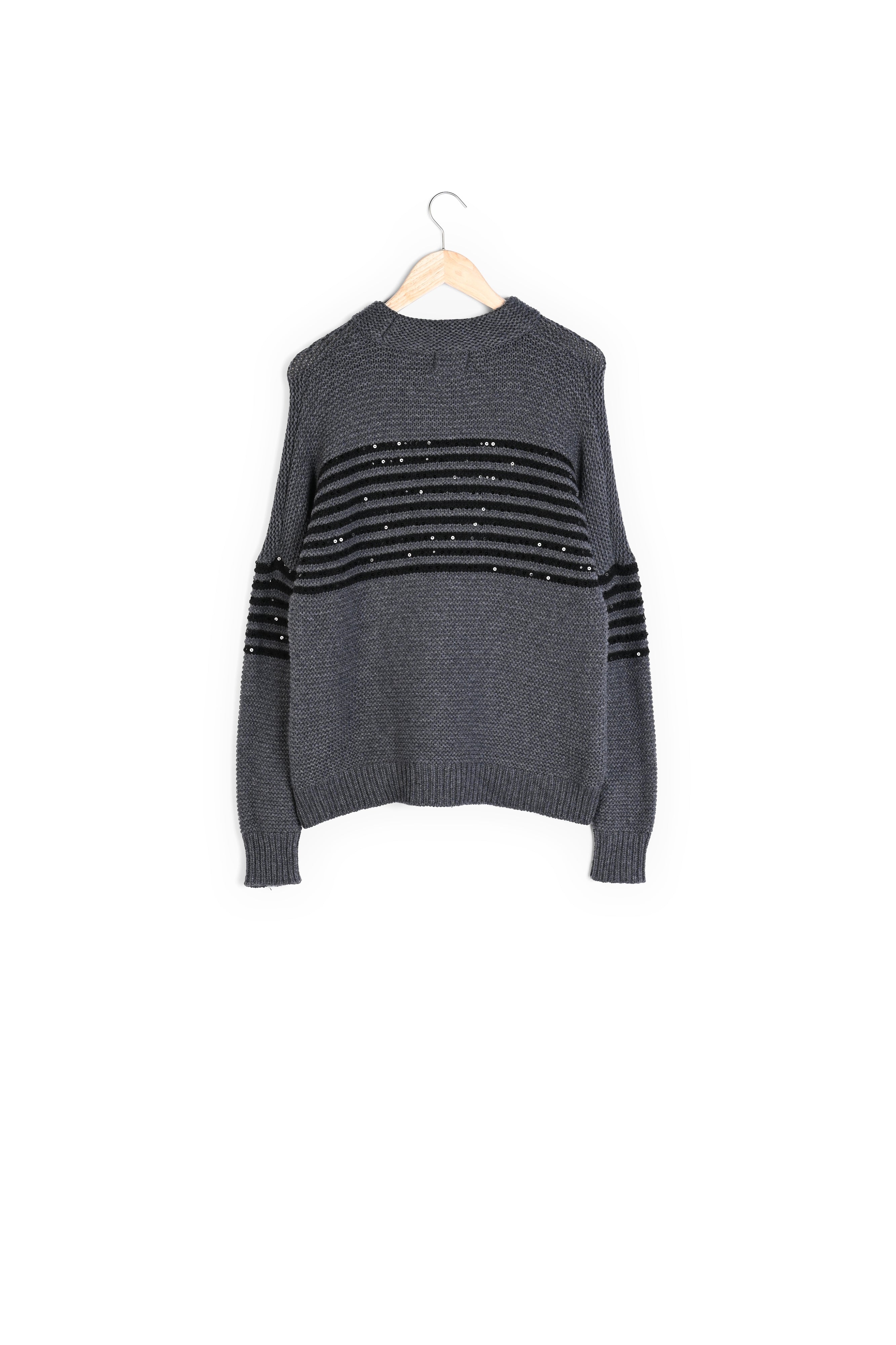 Pull en laine rebrodé de sequins anthracite Blakea Faume - seconde main