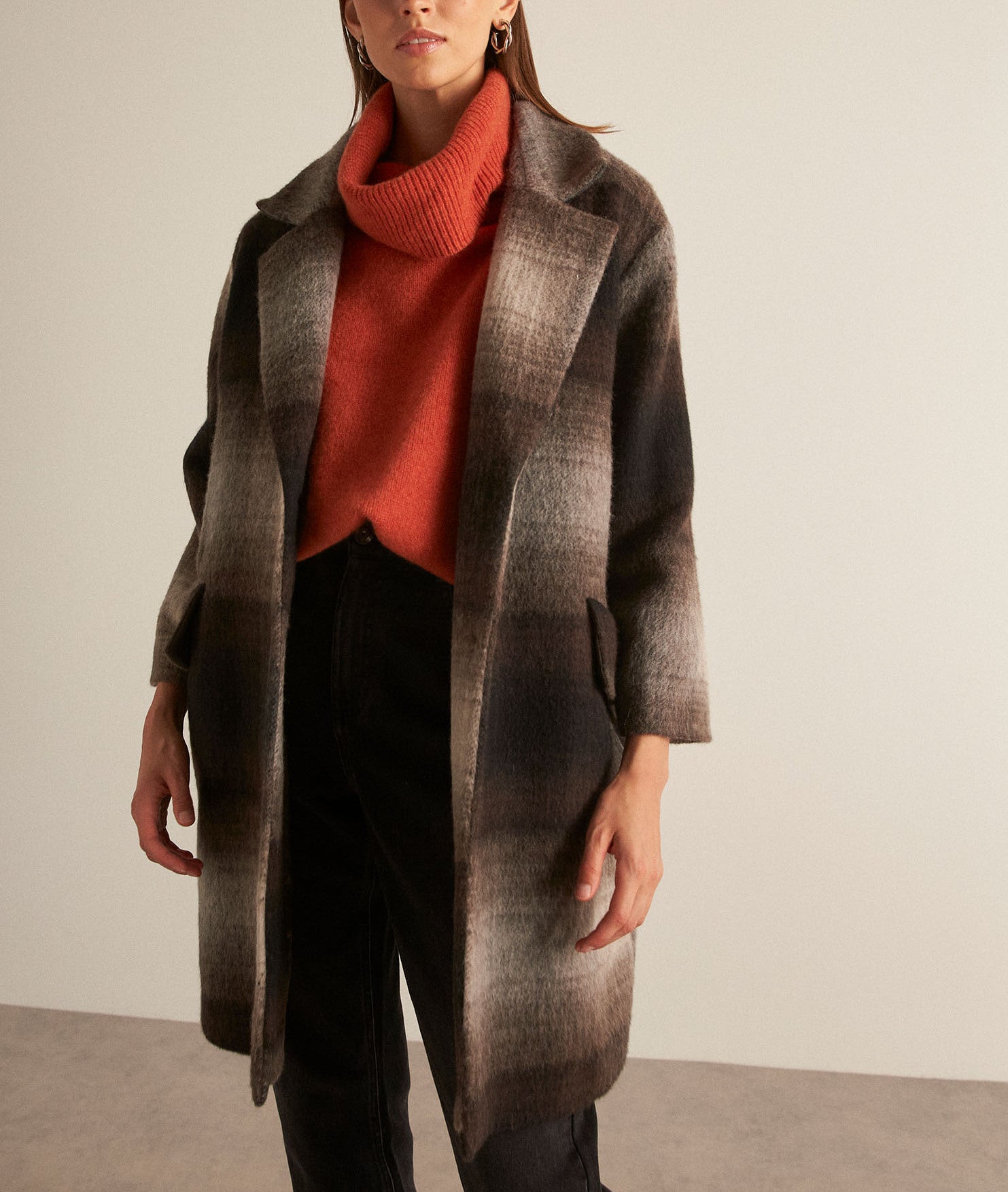 Manteau marron à carreaux en laine recyclée Martin Faume - seconde main