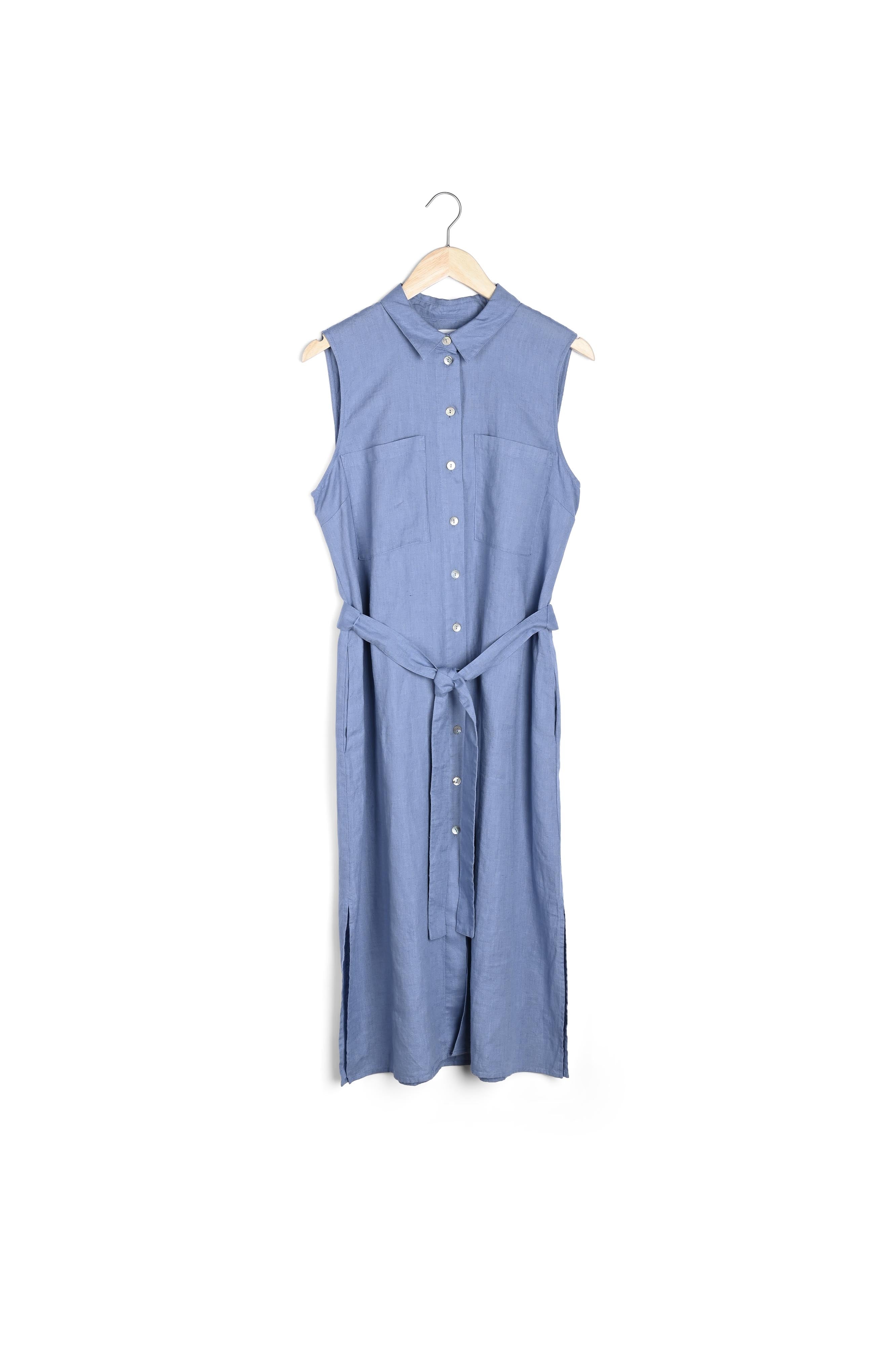Robe chemise sans manches en lin certifié bleu ciel Cyrielle Faume - seconde main