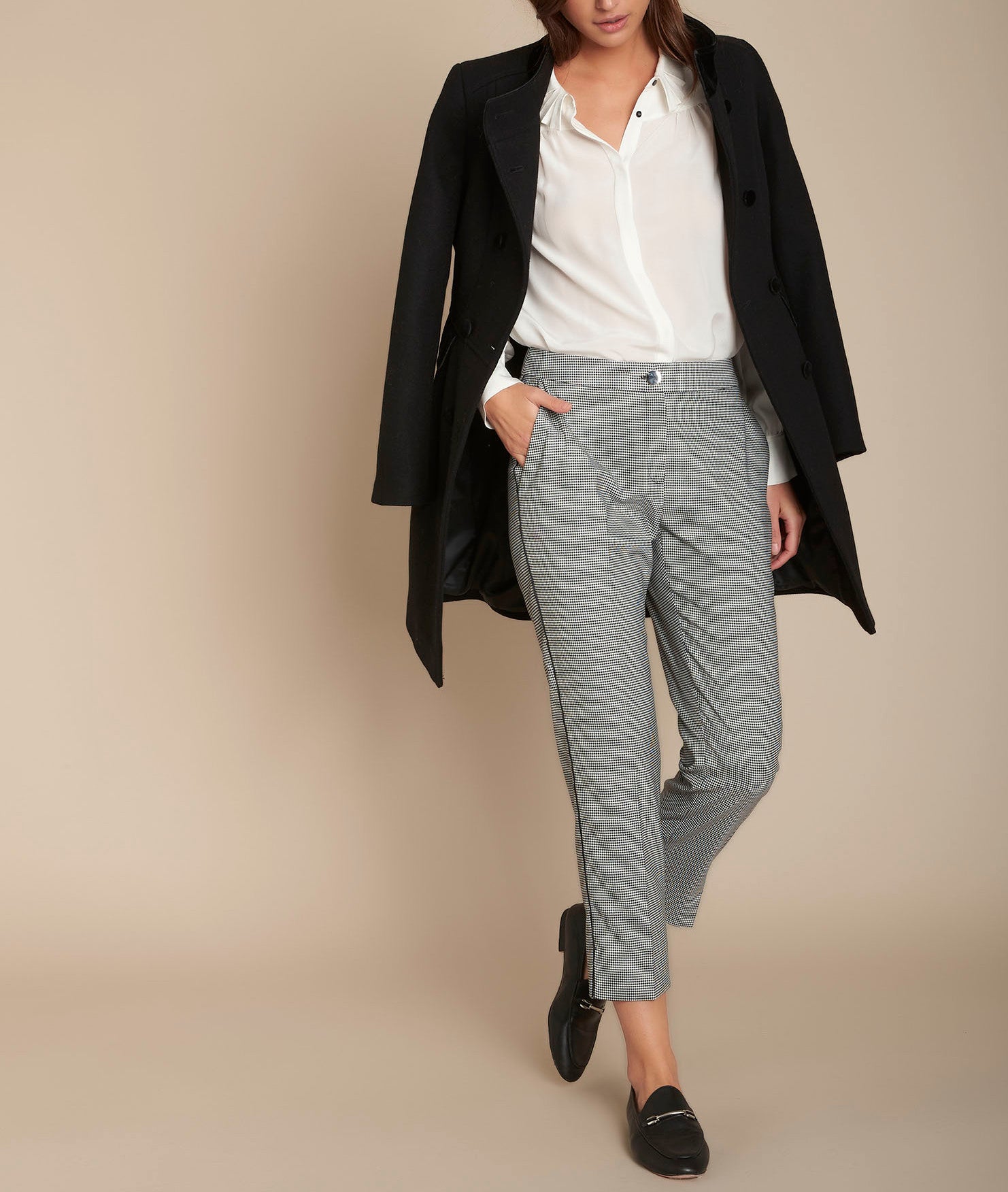 Pantalon cigarette imprimé pied de poule Suzanne Faume - seconde main