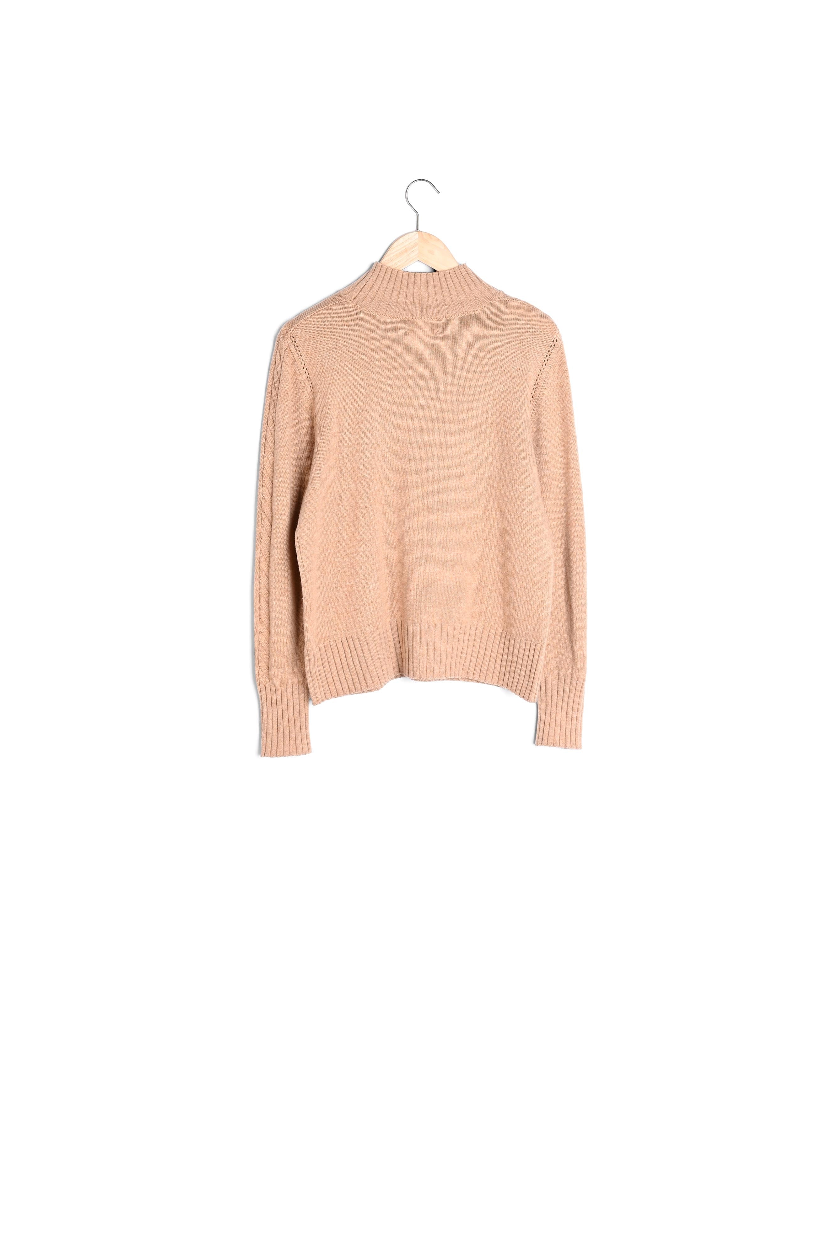 Pull en laine recyclée à col cheminée et torsades beige Thalassa Faume - seconde main