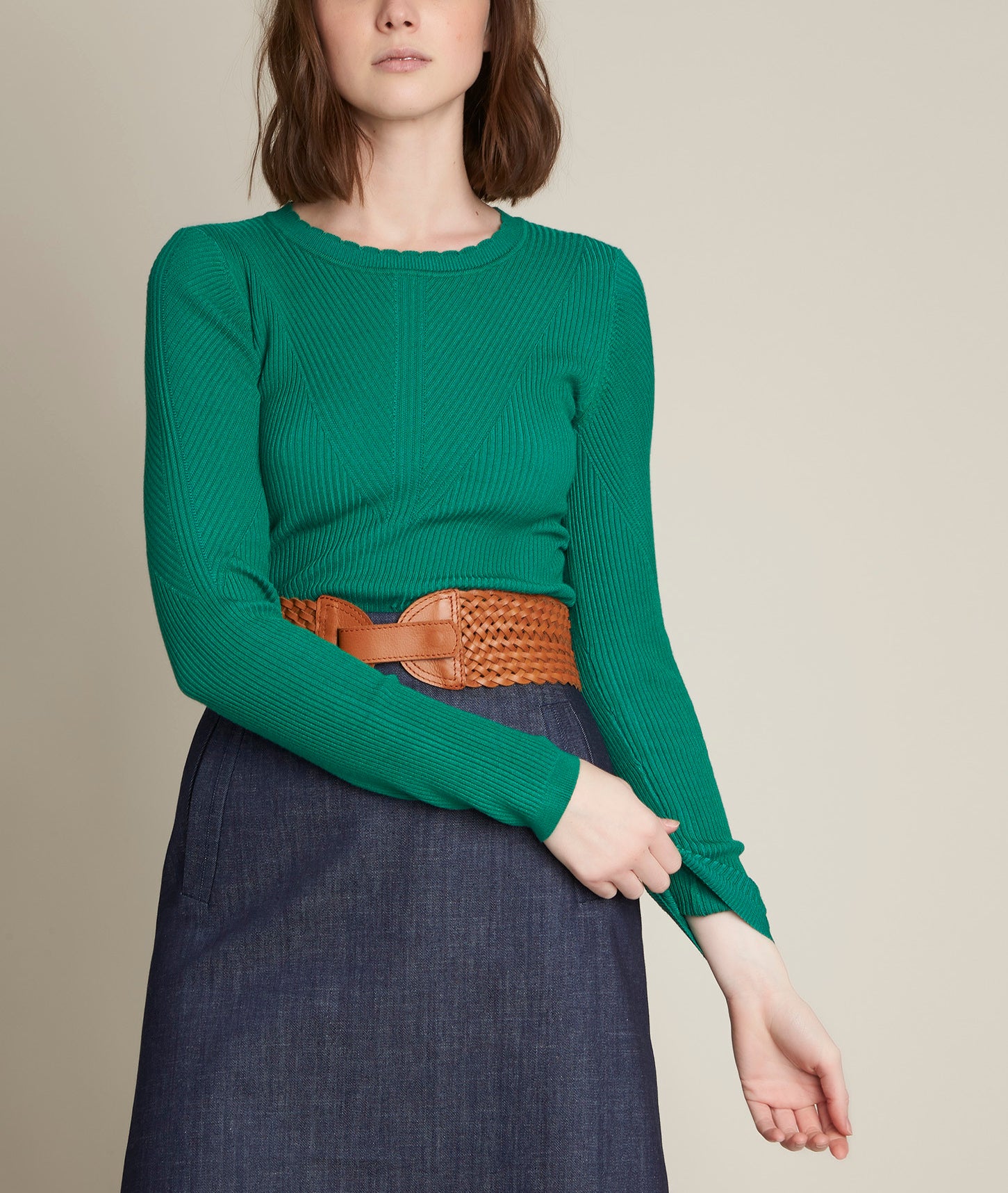 Pull côtelé émeraude Délice Faume - seconde main