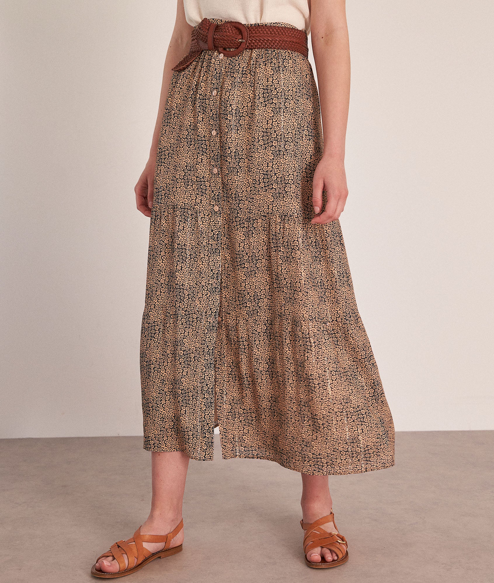 Jupe longue imprimée beige Daria Faume - seconde main