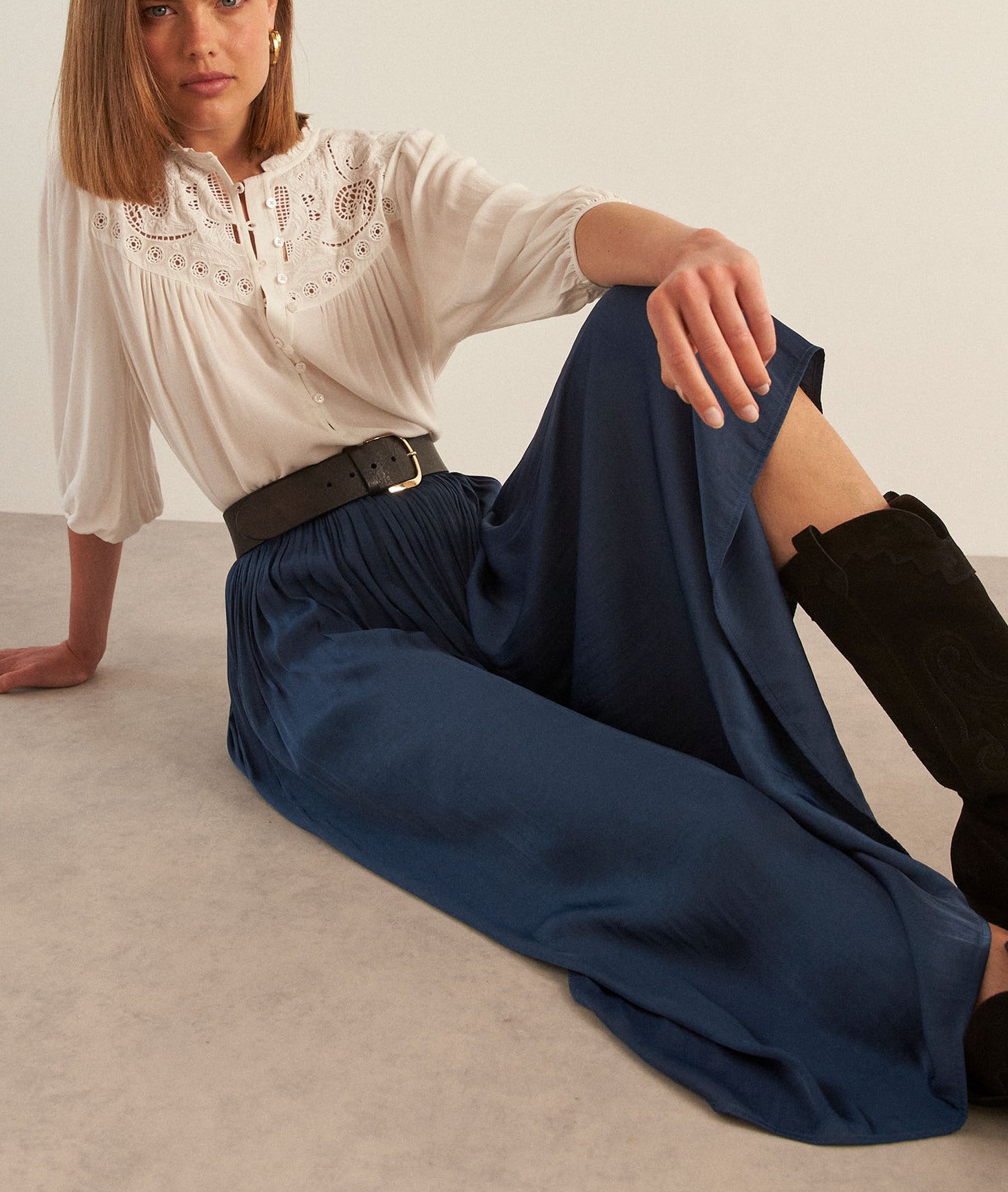 Jupe fluide satinée encre KIM Faume - seconde main