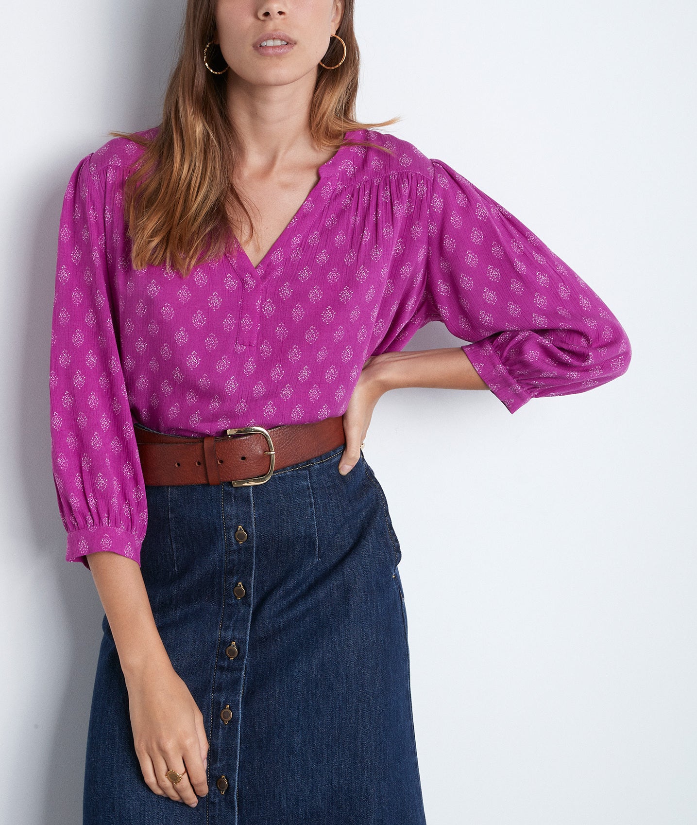 Blouse fluide imprimée fuchsia Elsa Faume - seconde main