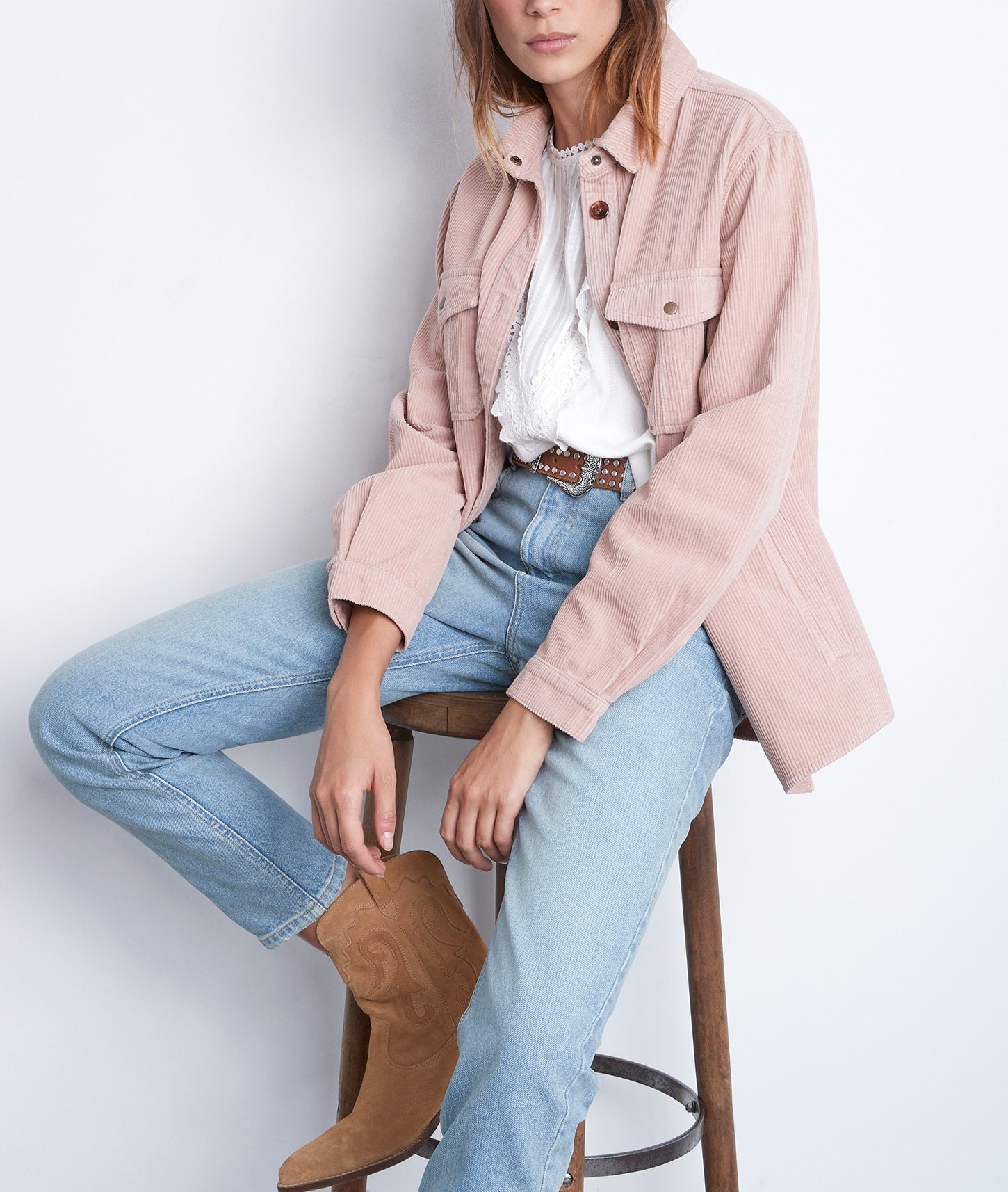 Surchemise en velours côtelé rose poudre Perle Faume - seconde main