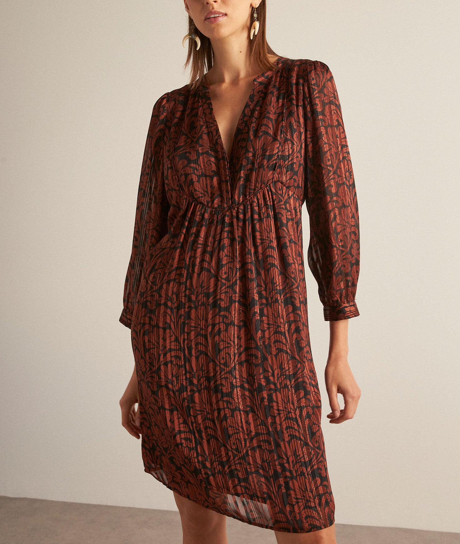 Robe courte imprimée floral rouge Soleil Faume - seconde main