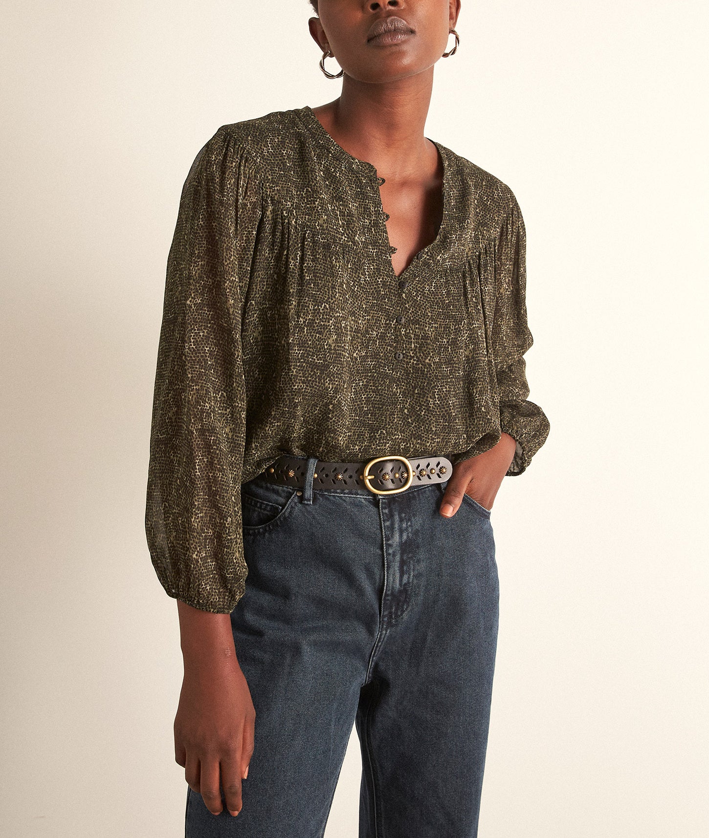 Blouse imprimée verte Carina Faume - seconde main