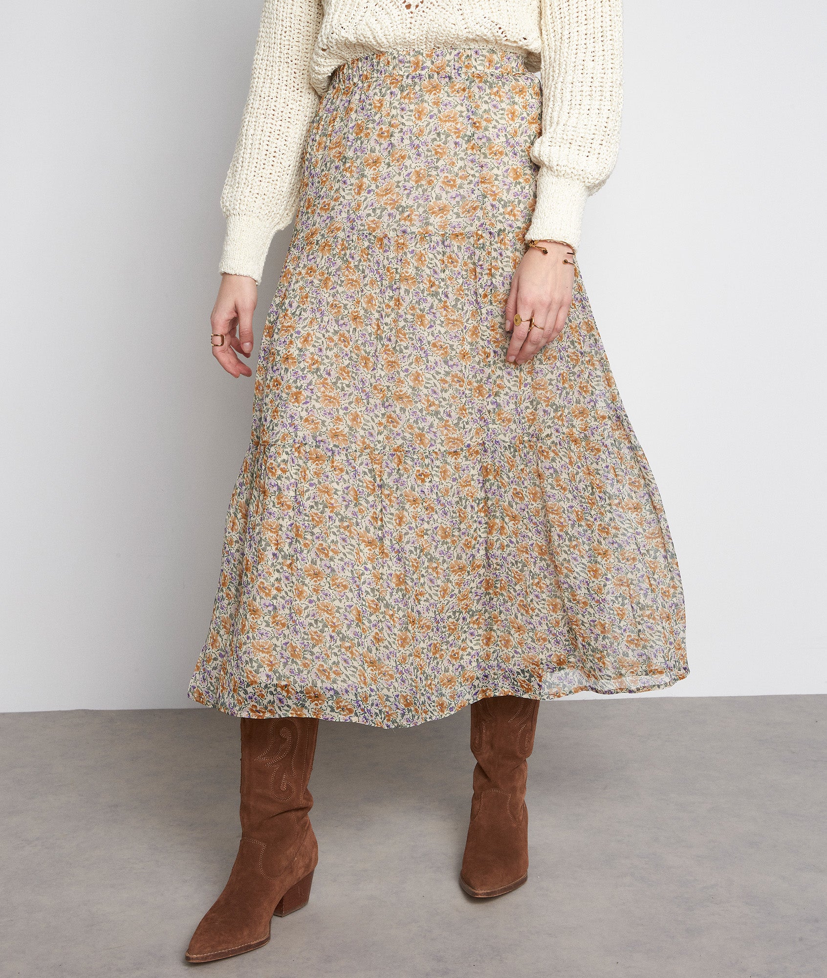 Jupe longue imprimé fleuri écru Ginko Faume - seconde main