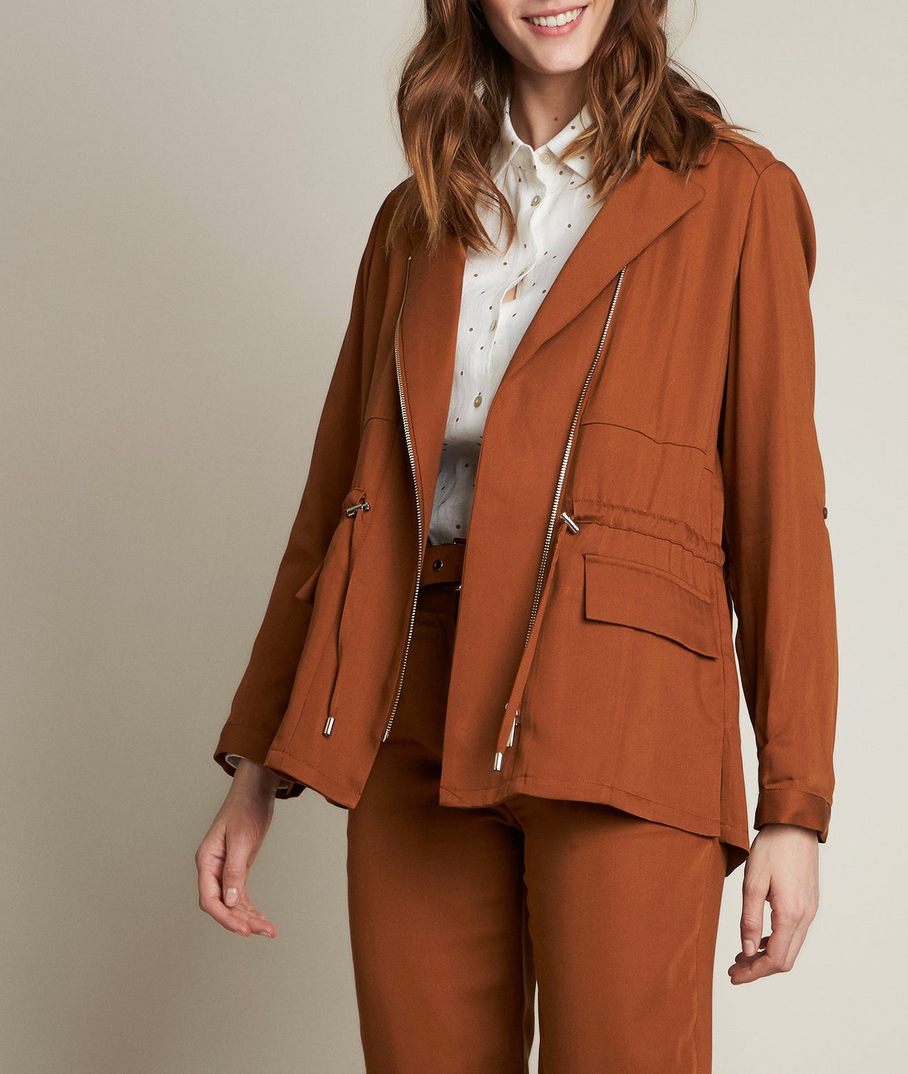 Veste caramel en tencel Lucie Faume - seconde main
