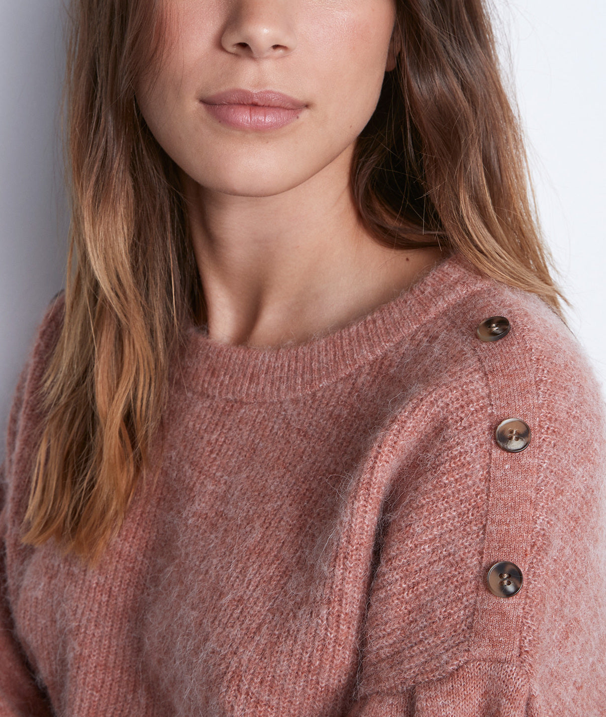 Pull à manches bouffantes vieux rose Terry Faume - seconde main